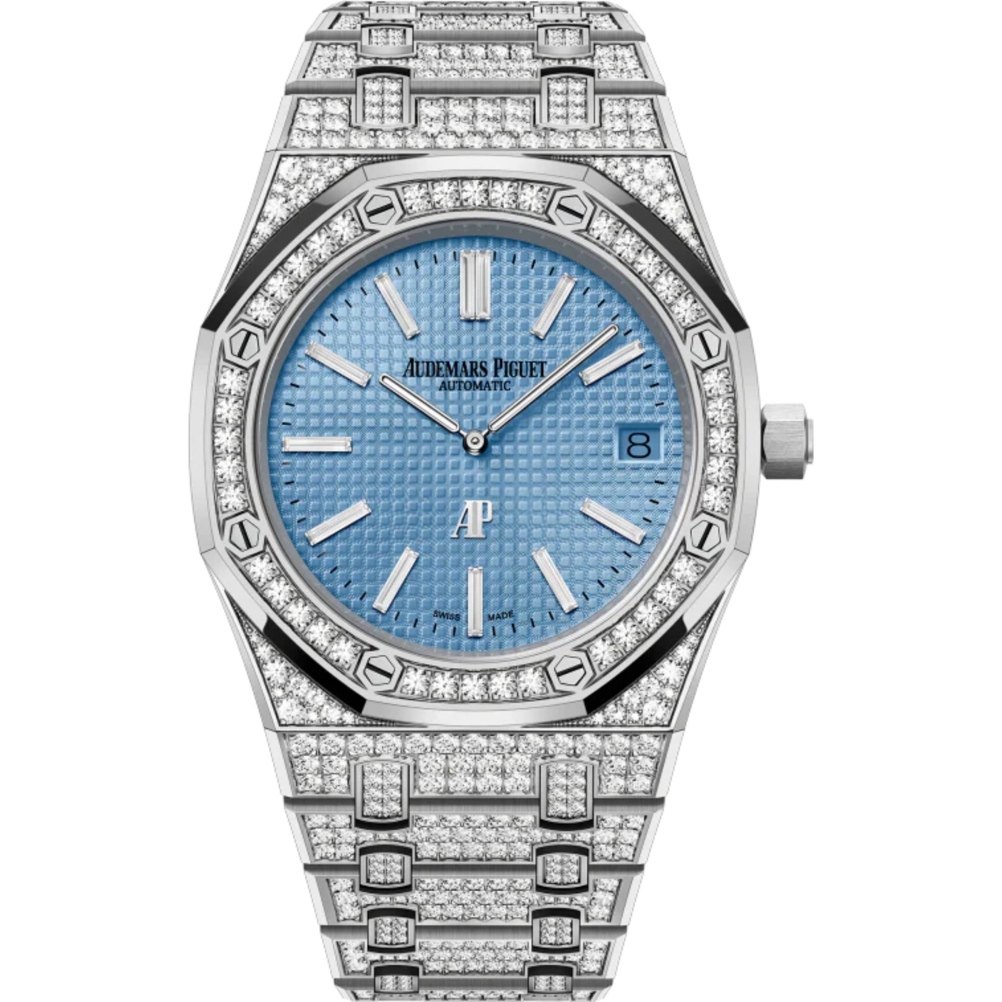 Royal Oak Jumbo Extra-Thin 39MM Diamond-Set 18-Carat White Gold Bracelet Light Blue Dial With Petite Tapisserie Pattern 18-Carat White Gold Case Set With Brillant-Cut Diamonds - Audemars Piguet