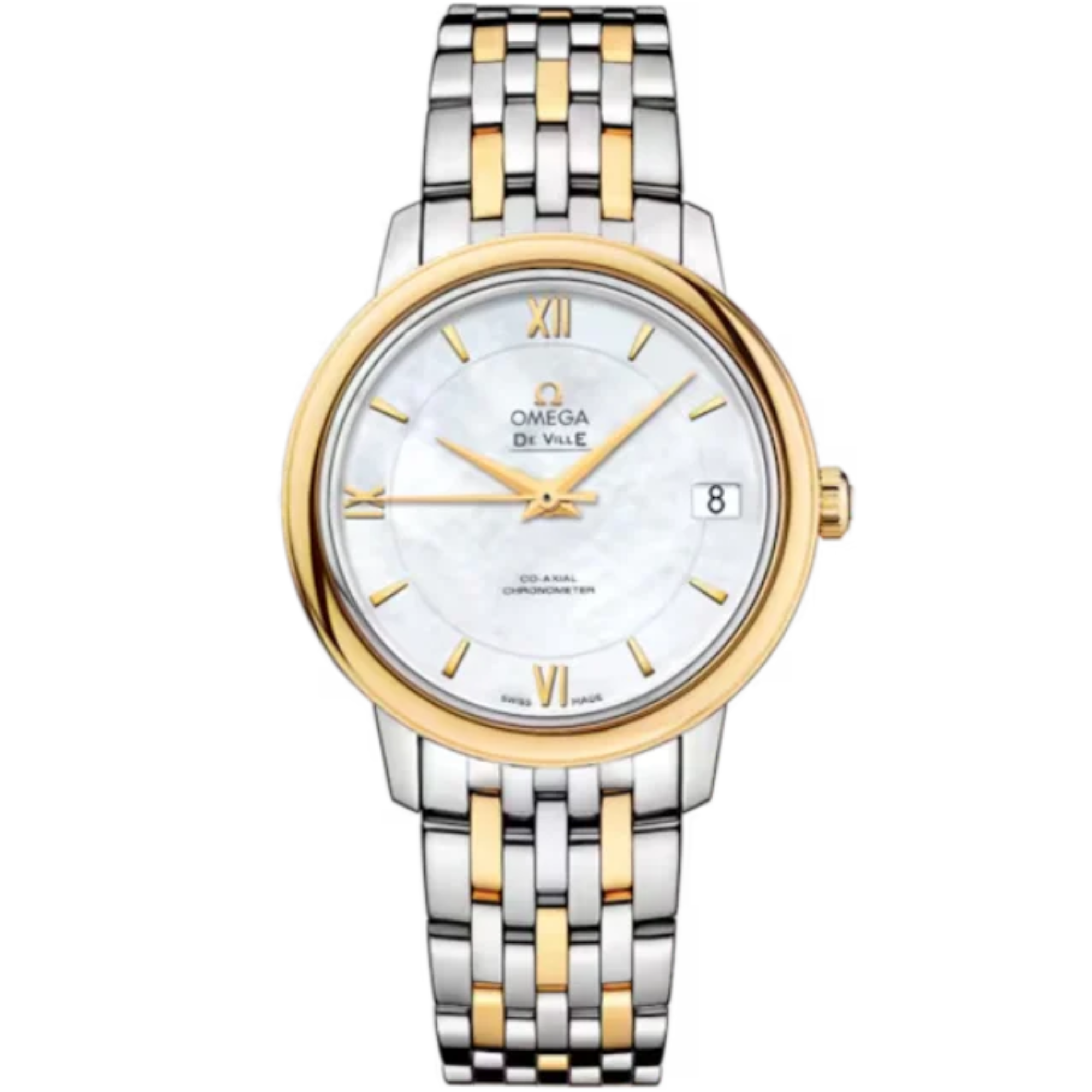 DE VILLE PRESTIGE 33 MM STAINLESS STEEL - YELLOW GOLD WITH MOTHER OF PEARL DIAL - Omega