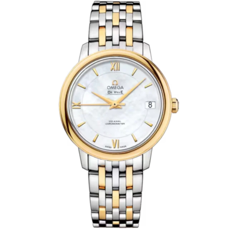 DE VILLE PRESTIGE 33 MM STAINLESS STEEL - YELLOW GOLD WITH MOTHER OF PEARL DIAL - Omega