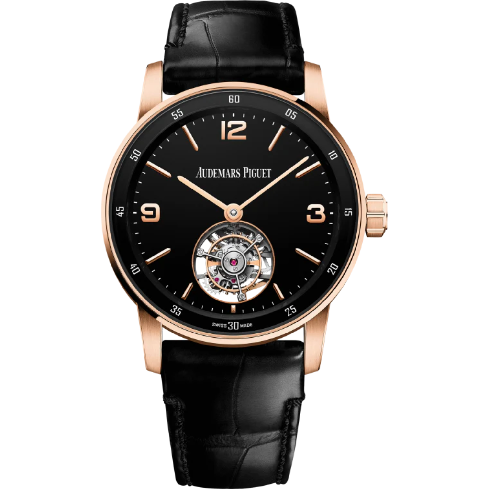 Code 11.59 by Audemars Piguet 41mm Black Alligator Strap Black Enamel Dial 18-Carat Pink Gold Case - Audemars Piguet
