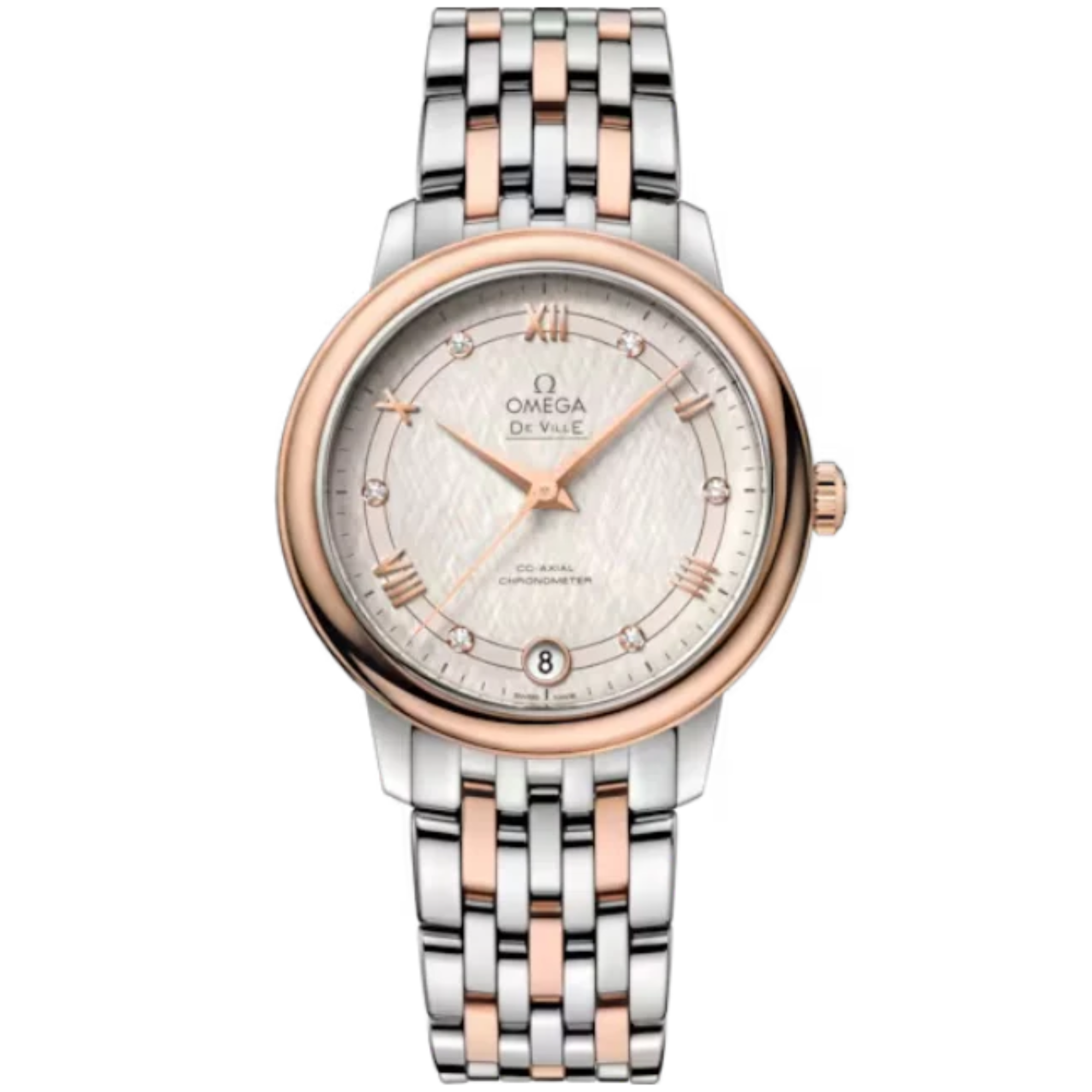 DE VILLE PRESTIGE 33 MM STAINLESS STEEL - RED GOLD WITH SILVER DIAL - Omega