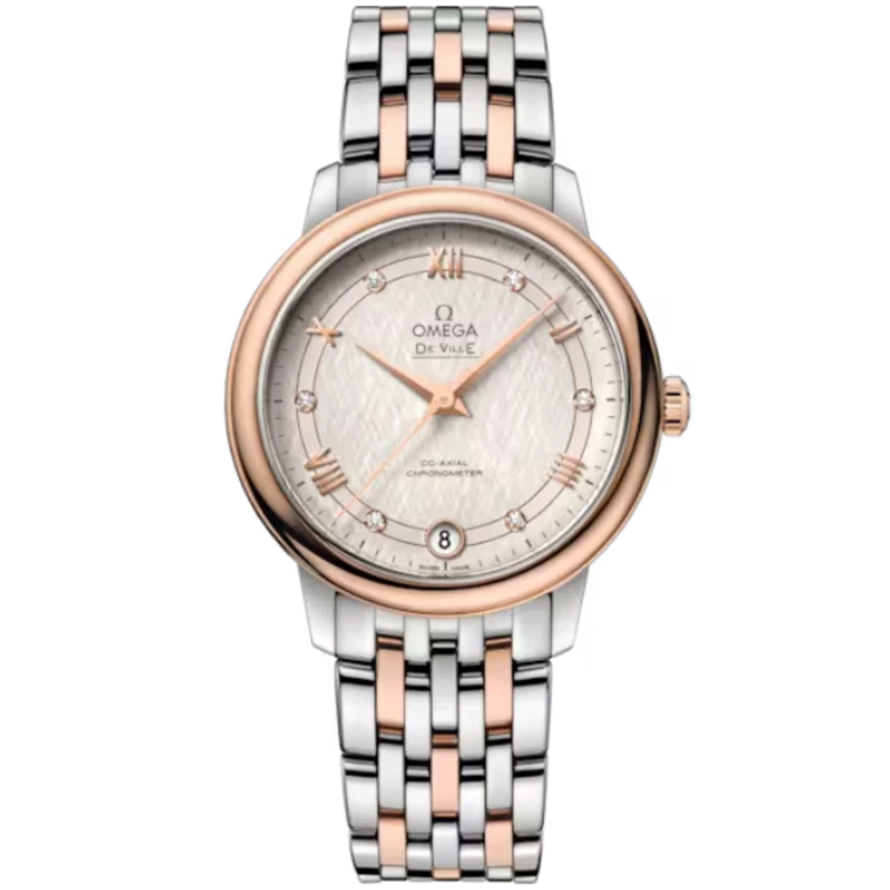 DE VILLE PRESTIGE 33 MM STAINLESS STEEL - RED GOLD WITH SILVER DIAL - Omega