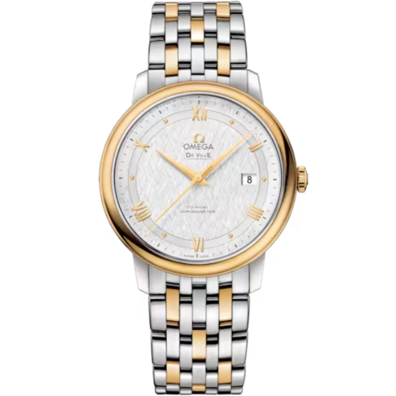 DE VILLE PRESTIGE 39 MM STAINLESS STEEL - YELLOW GOLD WITH SILVER DIAL - Omega