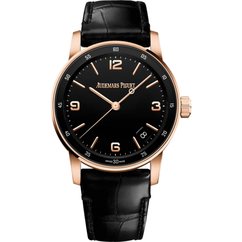 Code 11.59 by Audemars Piguet 41mm Black Alligator Strap Lacquered Black Dial 18-Carat pink Gold Case - Audemars Piguet