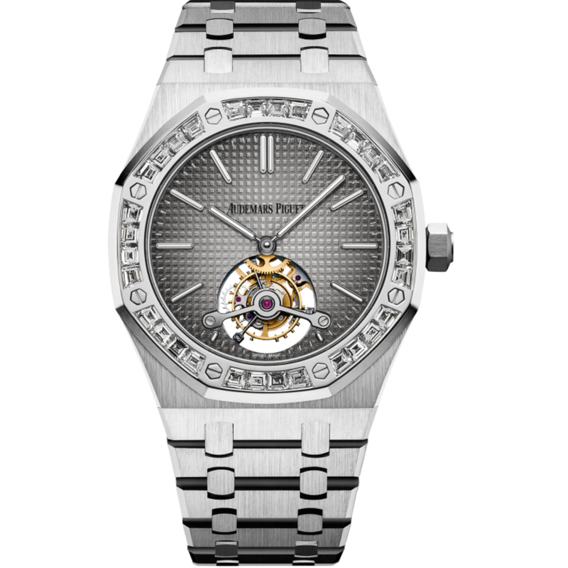 Audemars Piguet Royal Oak Tourbillon Ref. 26516PT.ZZ.1220PT.01 41MM Platinum Grey Dial with Baguette Bezel - Audemars Piguet