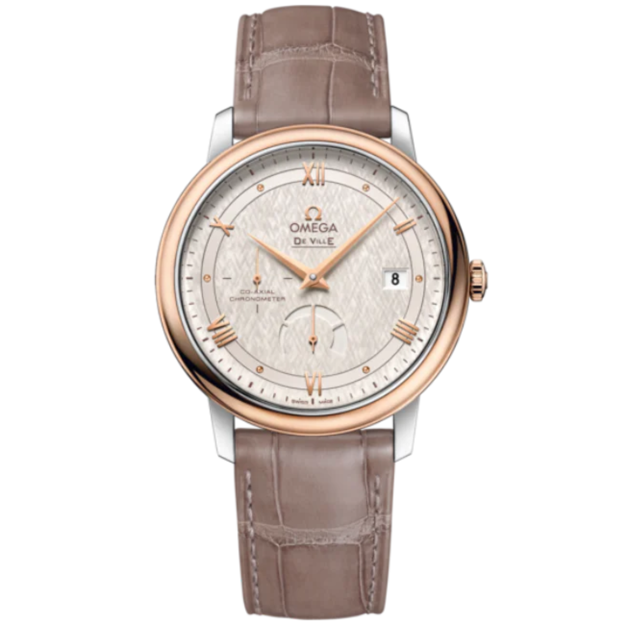DE VILLE PRESTIGE 39 MM STAINLESS STEEL - RED GOLD WITH SILVER DIAL - Omega