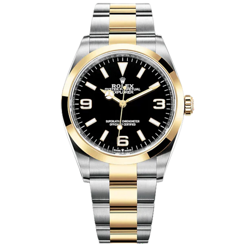 Explorer 36mm Oyster Bracelet Oystersteel and Yellow Gold with Black Dial 3/6/9 Numerals Smooth Bezel - Rolex