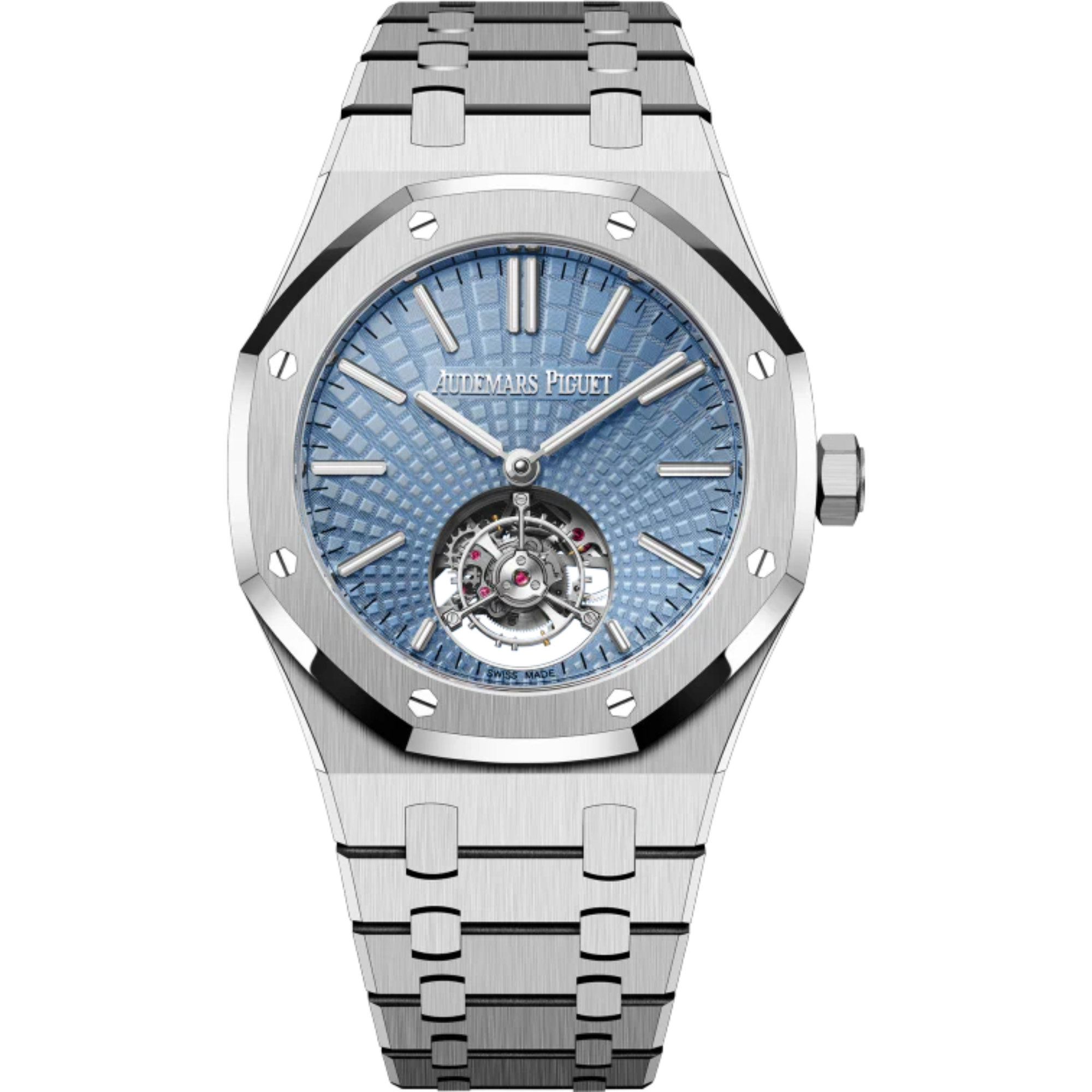 Royal Oak Selfwinding Flying Tourbillon 41MM 950 Platinum Bracelet Light Blue Dial With Evolutive Tapisserie Pattern 950 Platinum Case - Audemars Piguet