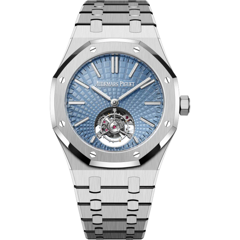 Royal Oak Selfwinding Flying Tourbillon 41MM 950 Platinum Bracelet Light Blue Dial With Evolutive Tapisserie Pattern 950 Platinum Case - Audemars Piguet