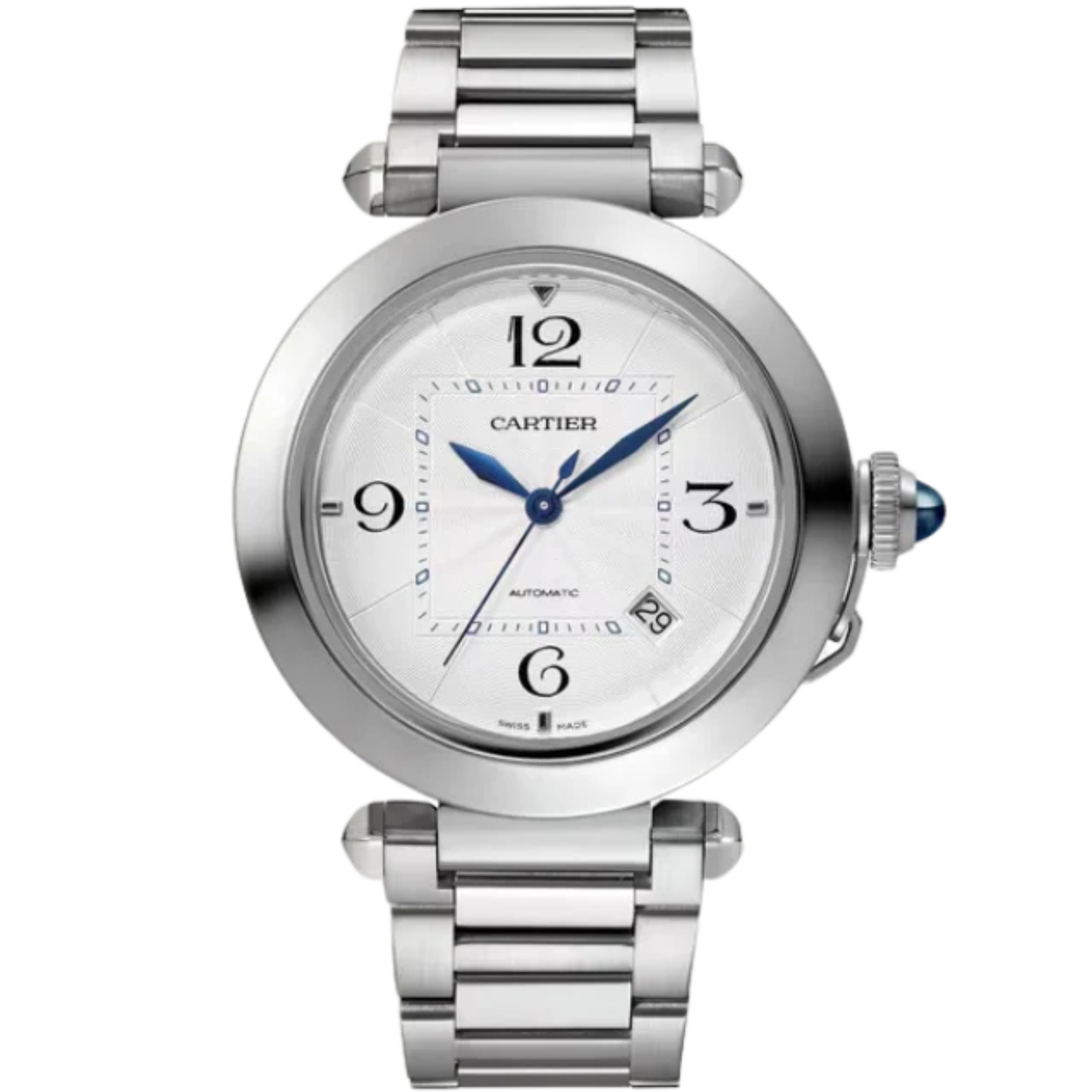PASHA DE CARTIER 41 MM STAINLESS STEEL WITH SILVER FLINQUE DIAL - Cartier