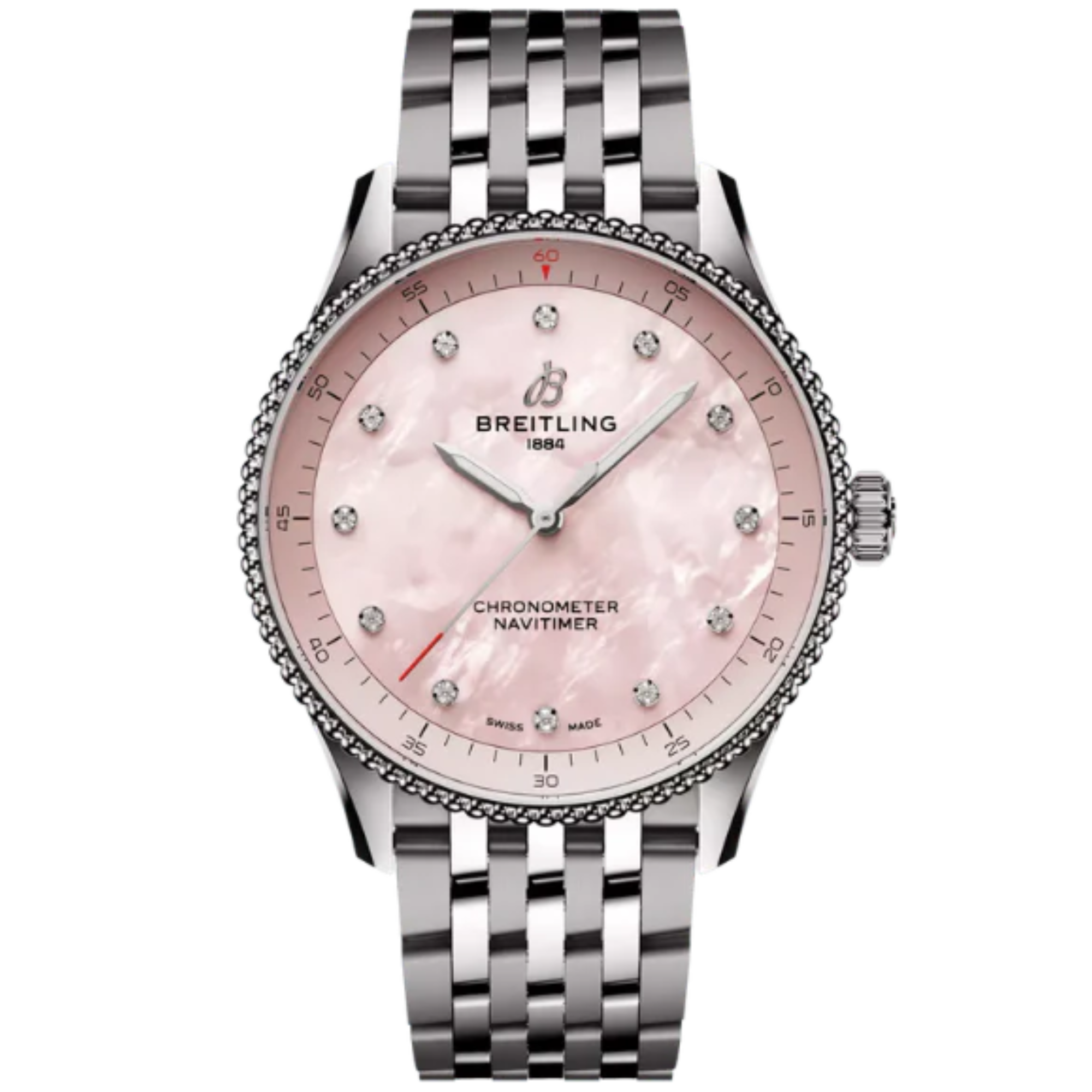 NAVITIMER 32 MM STAINLESS STEEL WITH PINK MOTHER OF PEARL DIAL - Breitling