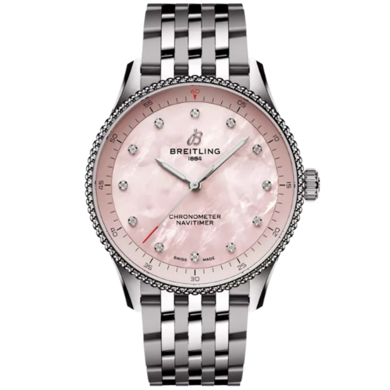 NAVITIMER 32 MM STAINLESS STEEL WITH PINK MOTHER OF PEARL DIAL - Breitling