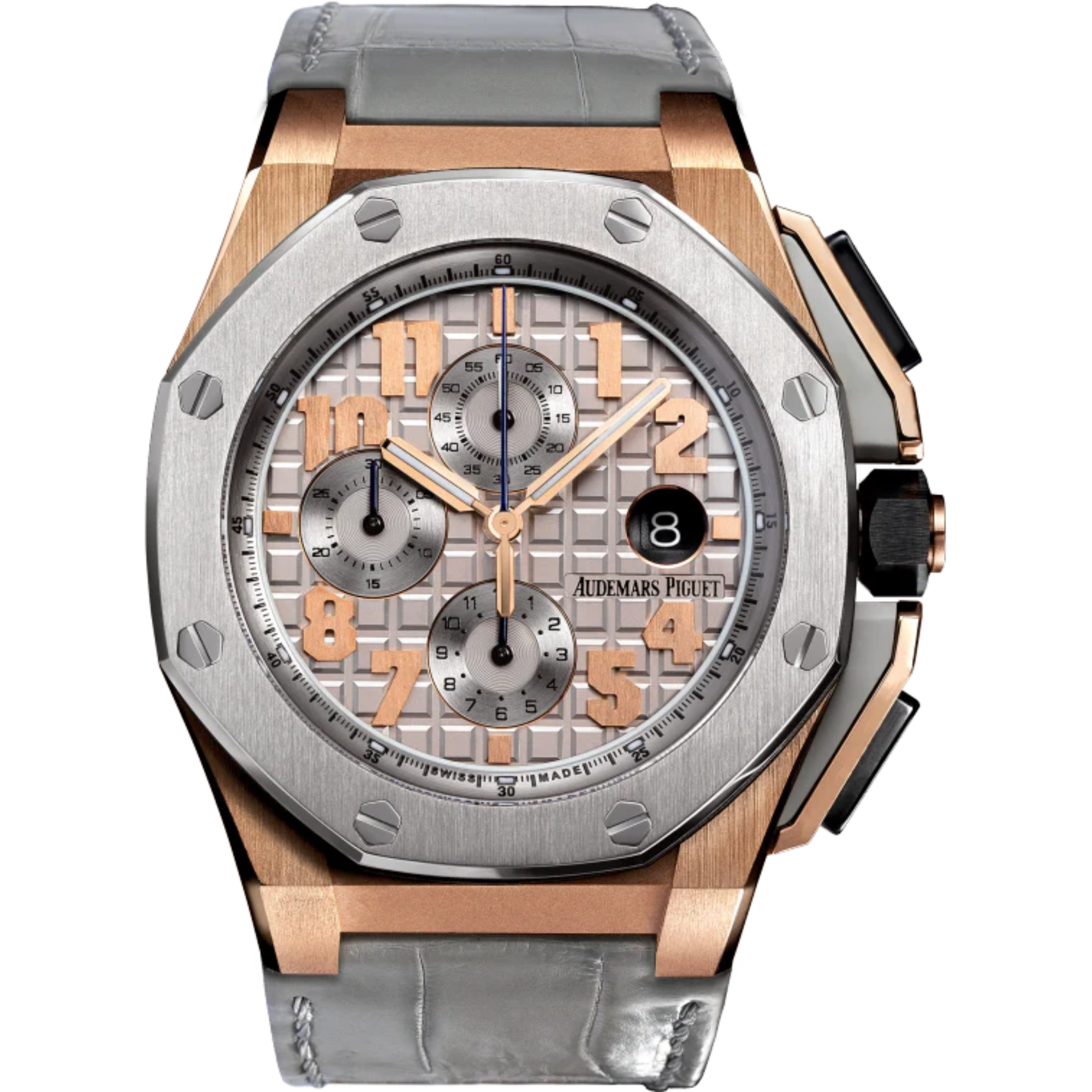 Royal Oak Offshore Chronograph Lebron James 44MM Grey Alligator Strap Grey Dial With Méga Tapisserie Pattern 18-Carat Pink Gold Case - Audemars Piguet