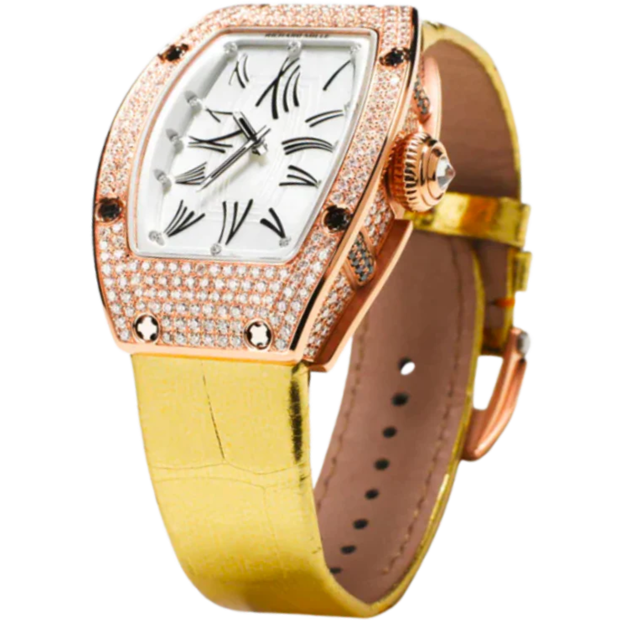 RM 007 Diamond Pave Rose Gold Leather Strap Rose Gold Diamond Set Case - Richard Mille