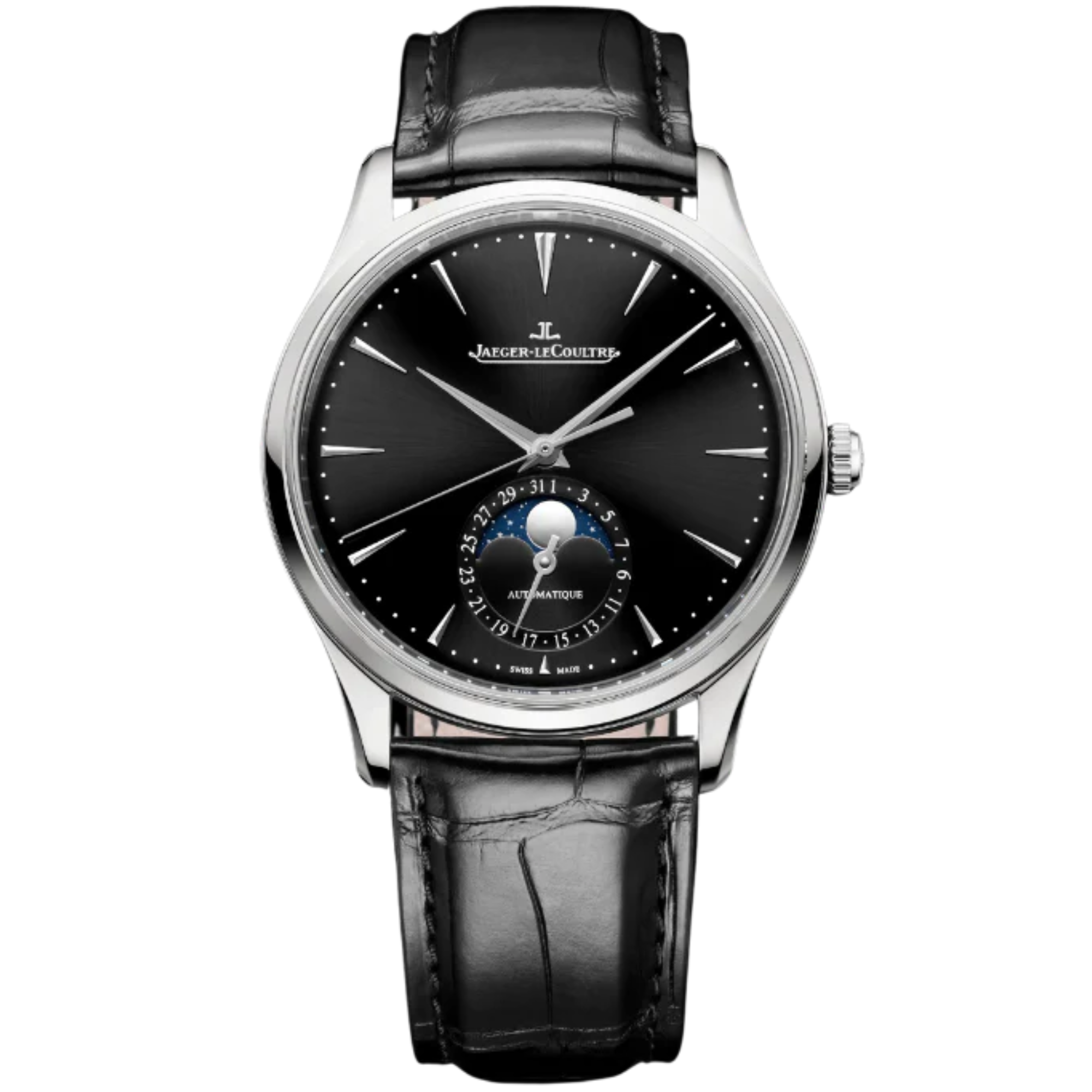 MASTER ULTRA THIN MOON 39 MM STAINLESS STEEL WITH BLACK SUNRAY BRUSH  DIAL - Jaeger-LeCoultre