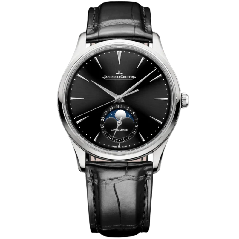 MASTER ULTRA THIN MOON 39 MM STAINLESS STEEL WITH BLACK SUNRAY BRUSH  DIAL - Jaeger-LeCoultre