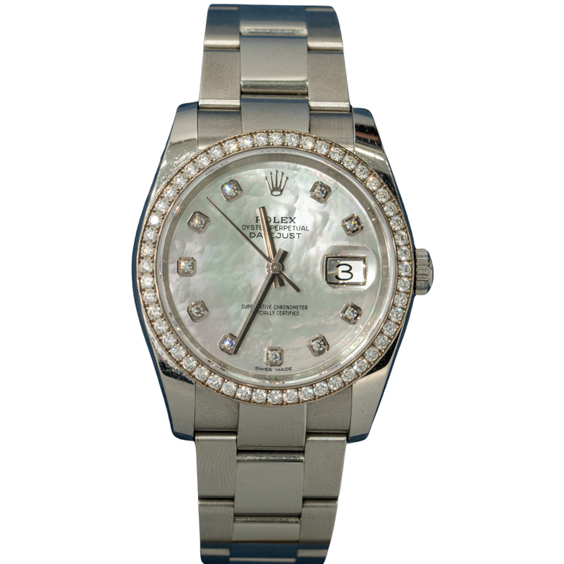 Rolex Datejust Ref. 116244 36mm Stainless Steel Oyster Bracelet White Mother of Pearl Factory Diamond Dial - Rolex