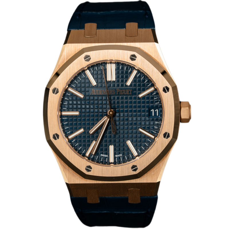 Audemars Piguet Royal Oak Ref. 15510OR.OO.1320OR.03 41MM Rose Gold Blue Dial (Converted to Leather) - Audemars Piguet