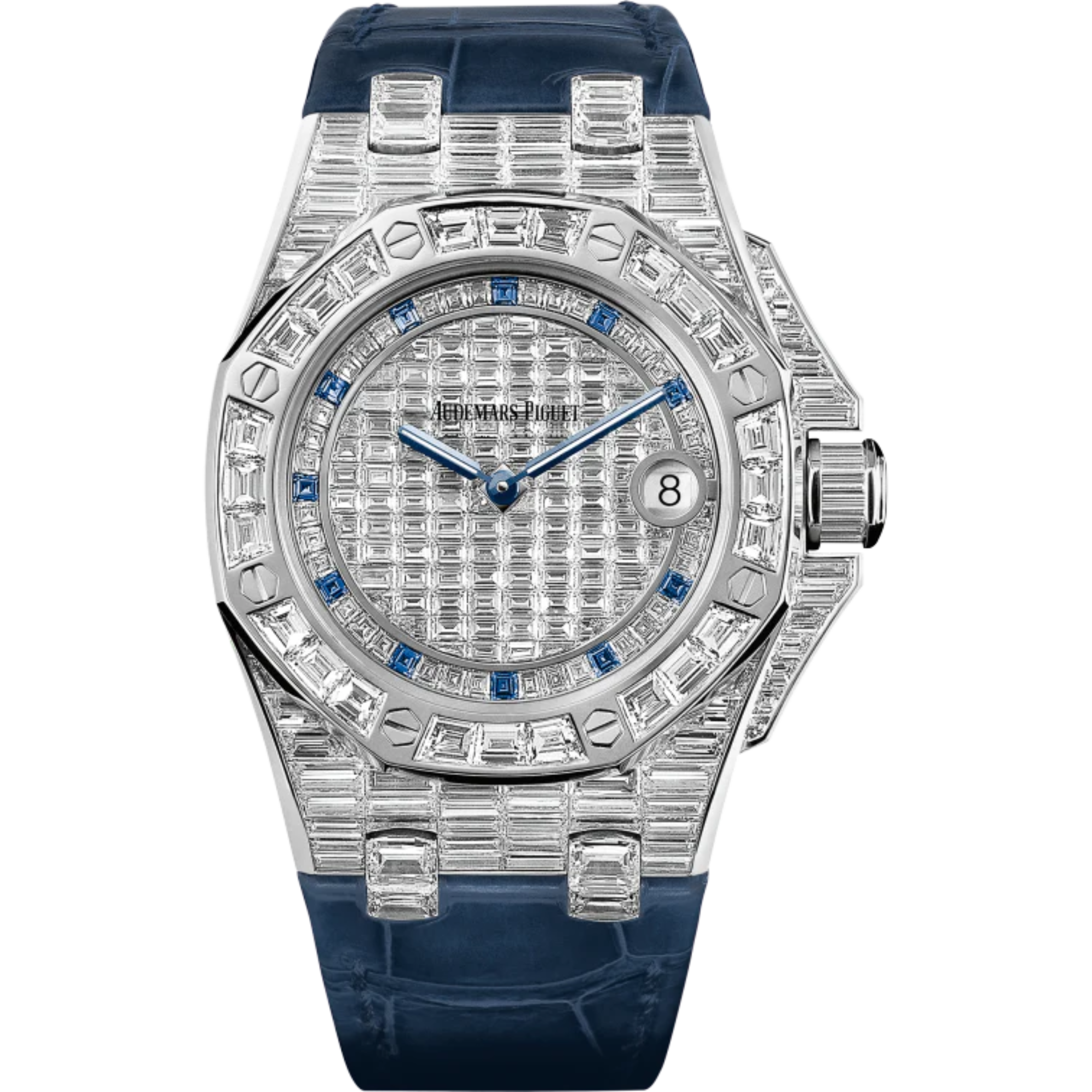 Royal Oak Offshore Quartz 37MM Blue Alligator Strap 18-Carat White Gold Dial Paved With Baguette-Cut Diamonds 18-Carat White Gold Case, Entirely Set With Baguette-Cut Diamonds - Audemars Piguet