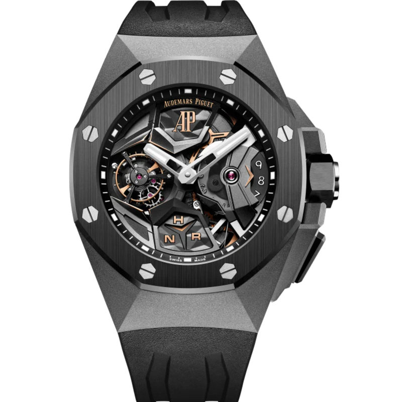 Royal Oak Concept 44MM Flying Tourbillon Gmt Black Rubber Strap Sandblasted Titanium Case Black Ceramic Bezel - Audemars Piguet
