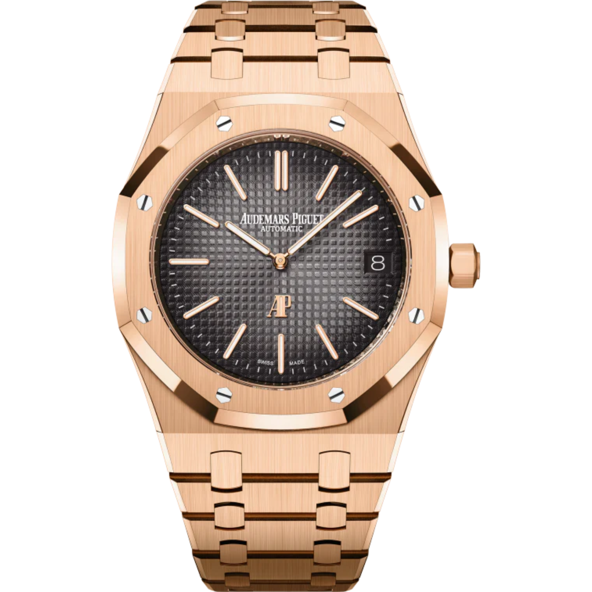 Royal Oak “Jumbo” Extra-Thin 39MM 18-Carat Pink Gold Bracelet Smoked Grey Dial With Petite Tapisserie Pattern 18-Carat Pink Gold Case - Audemars Piguet