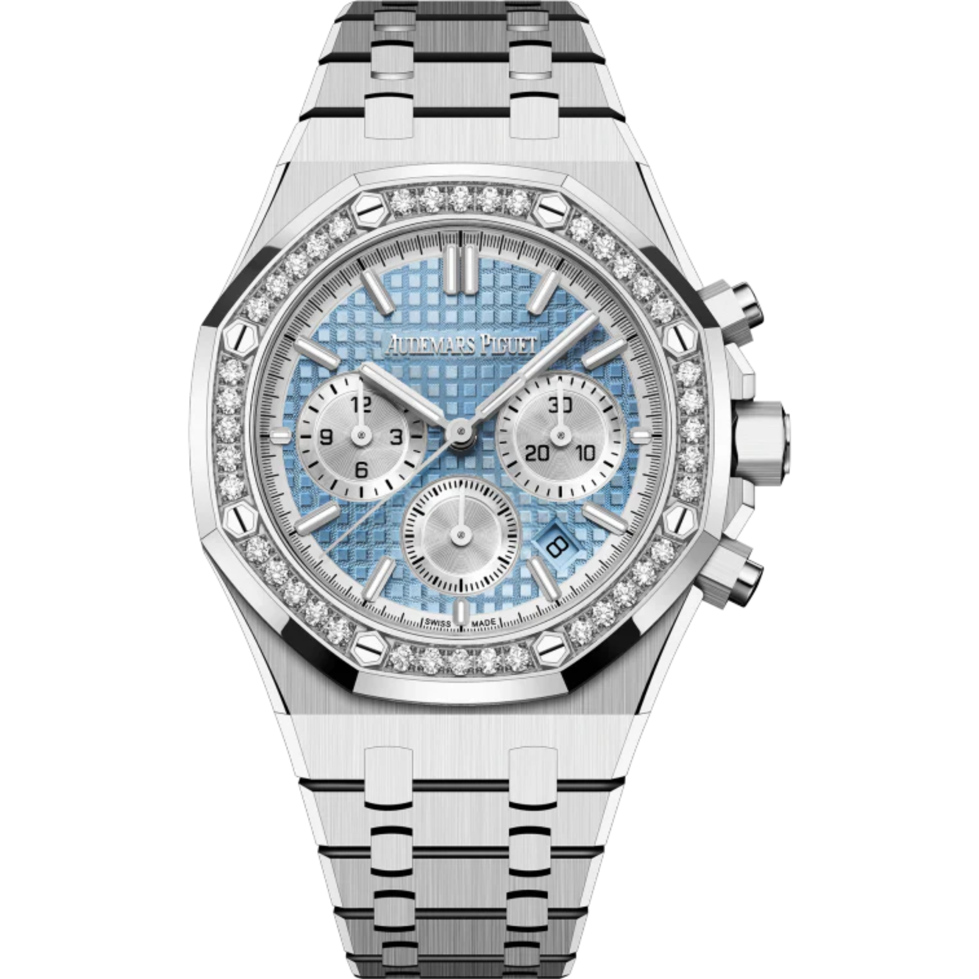 Royal Oak Selfwinding Chronograph 38MM Stainless Steel Bracelet Light Blue Dial With Grande Tapisserie Pattern Stainless Steel Case - Audemars Piguet