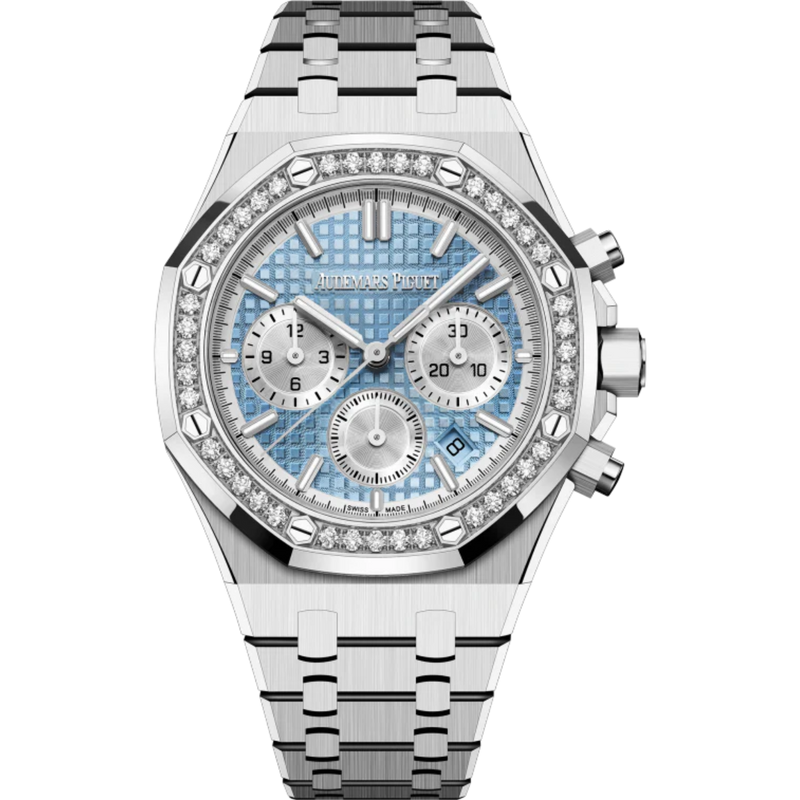 Royal Oak Selfwinding Chronograph 38MM Stainless Steel Bracelet Light Blue Dial With Grande Tapisserie Pattern Stainless Steel Case - Audemars Piguet