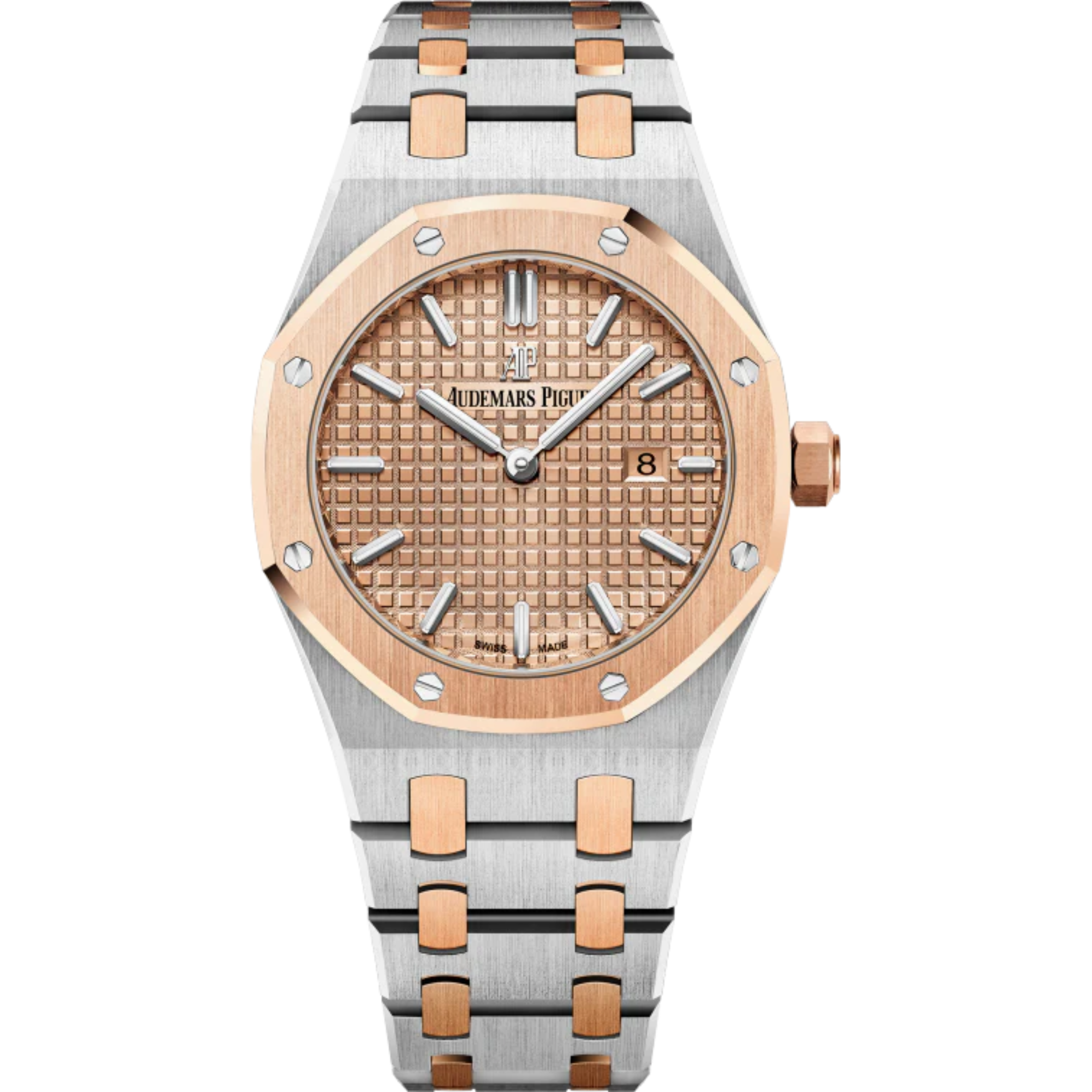 Royal Oak Quartz 33MM Stainless Steel and 18-Carat Pink Gold Bracelet Pink Gold-Toned Dial With Grande Tapisserie Pattern Stainless Steel Case 18-Carat Pink Gold Bezel - Audemars Piguet