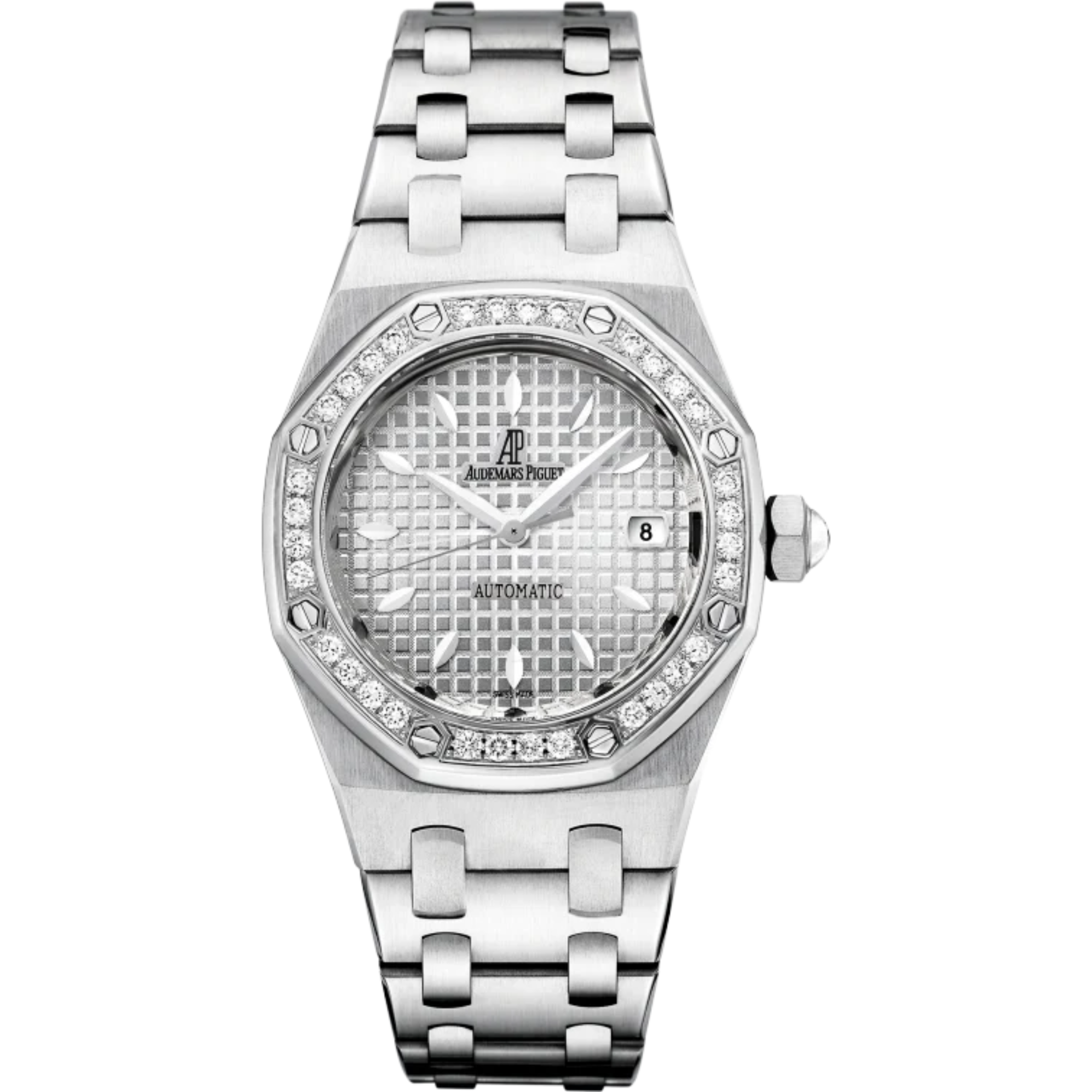 Royal Oak Selfwinding 33MM Stainless Steel Bracelet Silver-Toned Dial With Grande Tapisserie Pattern Stainless Steel Case Bezel Set With Brilliant-Cut Diamonds - Audemars Piguet