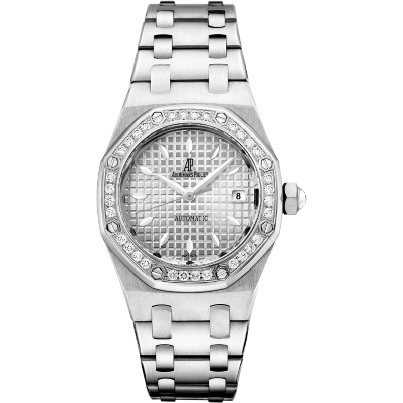Royal Oak Selfwinding 33MM Stainless Steel Bracelet Silver-Toned Dial With Grande Tapisserie Pattern Stainless Steel Case Bezel Set With Brilliant-Cut Diamonds - Audemars Piguet