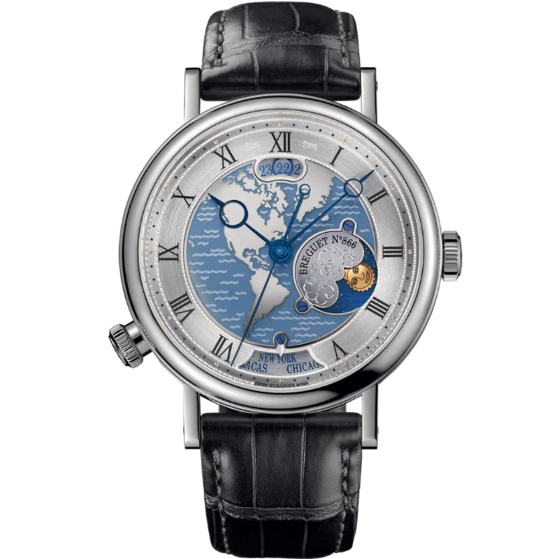 HORA MUNDI 5717 43 MM PLATINUM WITH BLUE "WAVE" MOTIF DIAL - Breguet