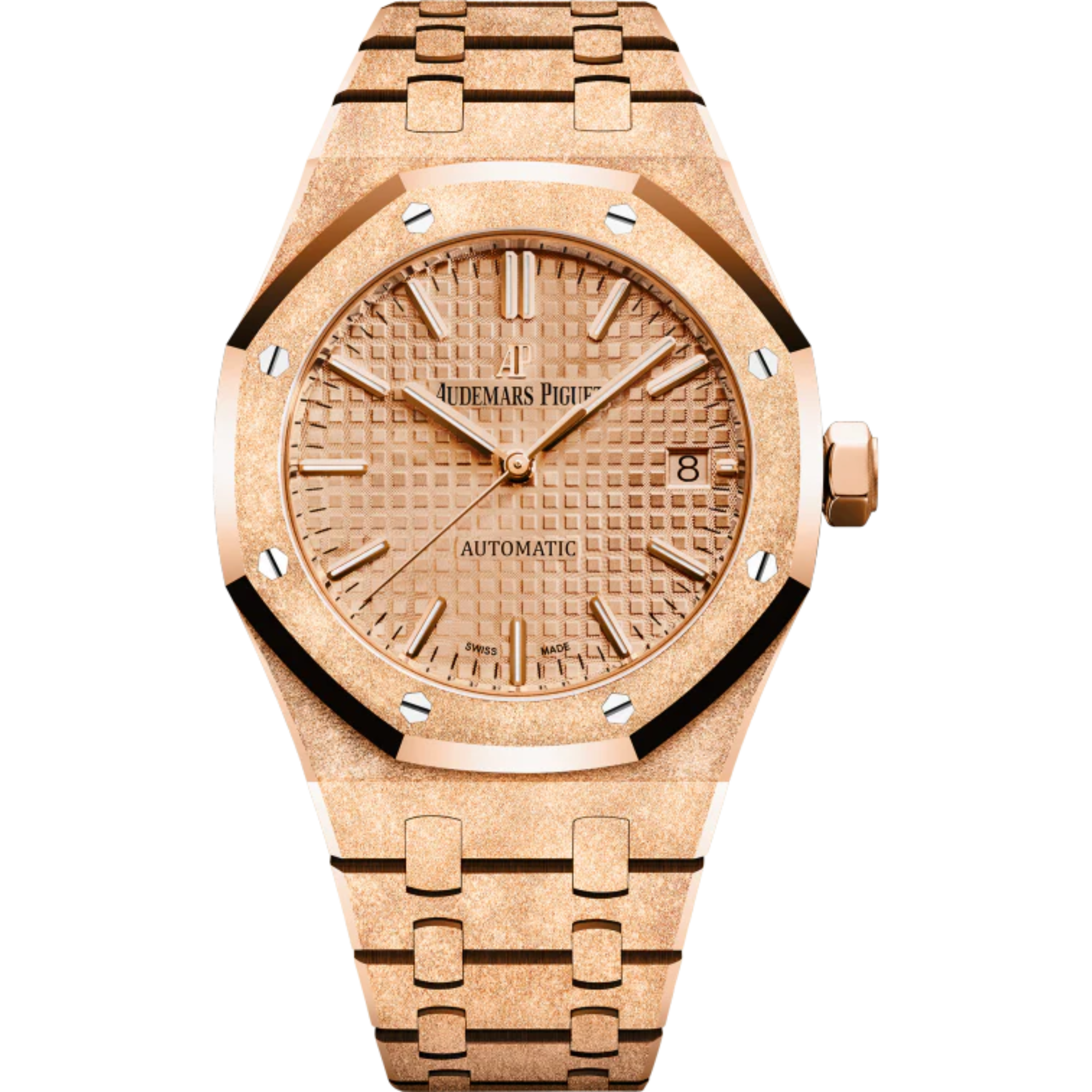 Royal Oak Frosted Gold Selfwinding 37MM Hammered 18-Carat Pink Gold Bracelet Pink Gold-Toned Dial With Grande Tapisserie Pattern Hammered 18-Carat Pink Gold Case - Audemars Piguet