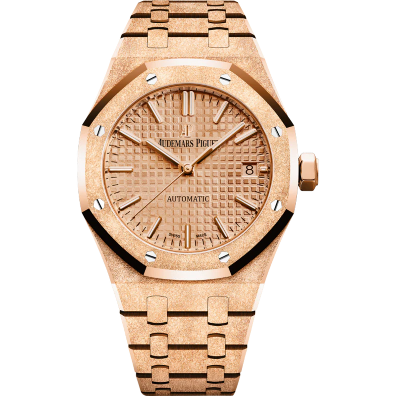 Royal Oak Frosted Gold Selfwinding 37MM Hammered 18-Carat Pink Gold Bracelet Pink Gold-Toned Dial With Grande Tapisserie Pattern Hammered 18-Carat Pink Gold Case - Audemars Piguet