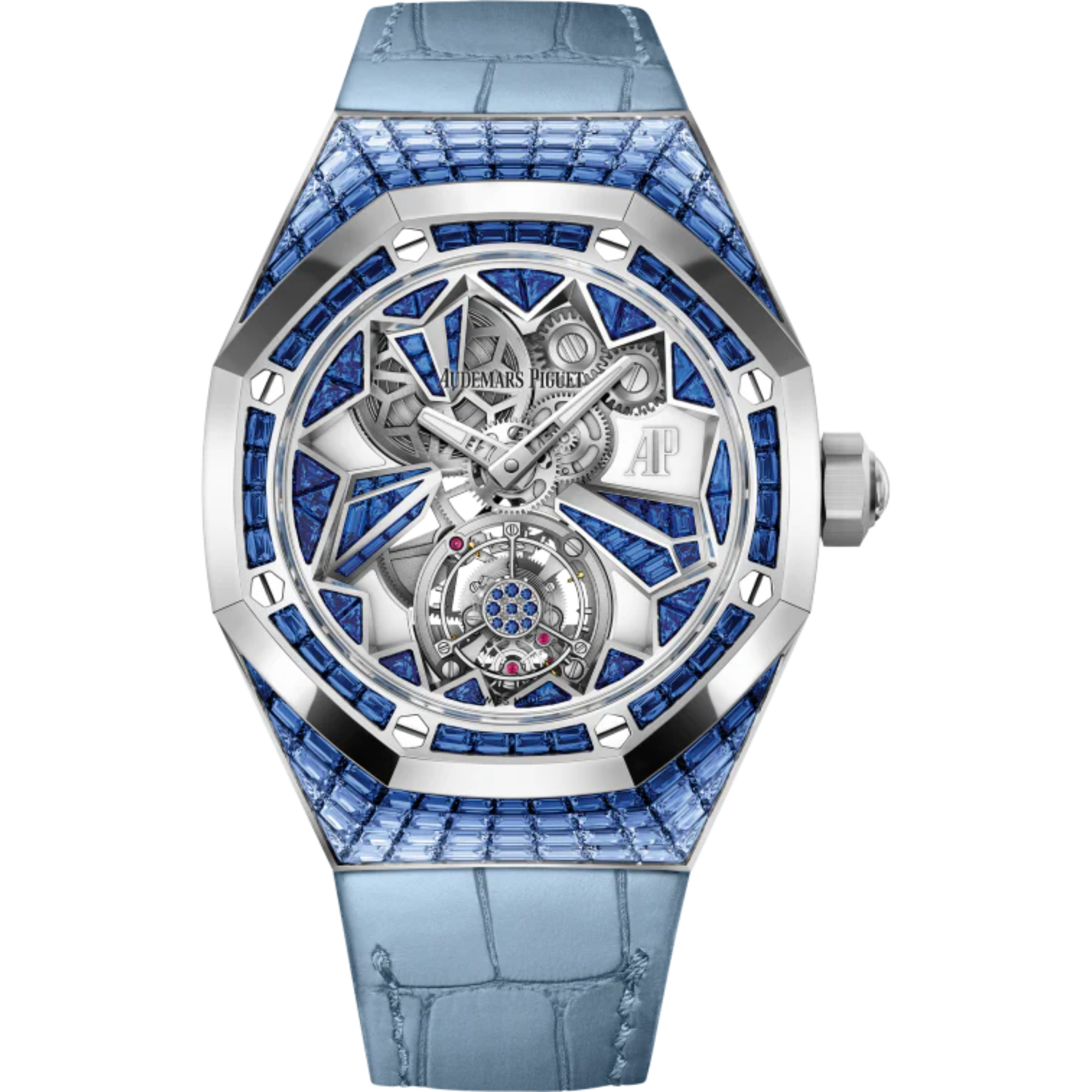 Royal Oak Concept 38.5mm Flying Tourbillon Light Blue Aligator Strap Constellation with 18-Carat White Gold Case Entirely Set Sapphires - Audemars Piguet