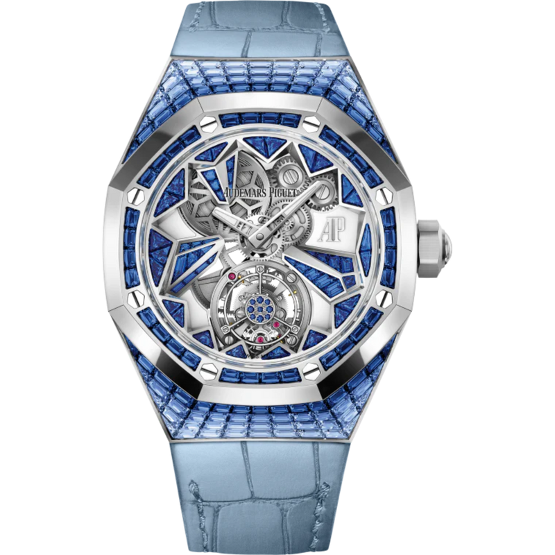 Royal Oak Concept 38.5mm Flying Tourbillon Light Blue Aligator Strap Constellation with 18-Carat White Gold Case Entirely Set Sapphires - Audemars Piguet