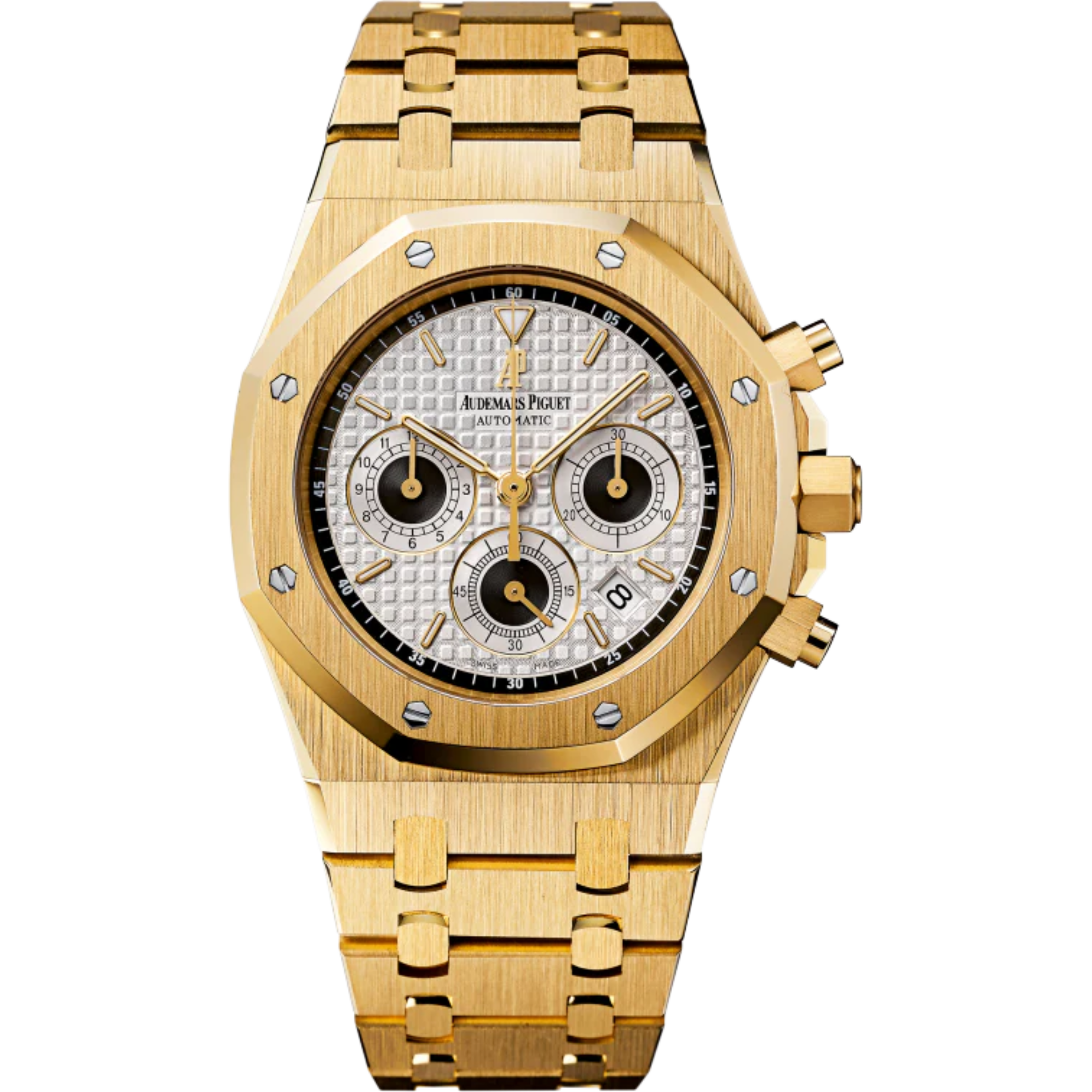 Royal Oak Chronograph 39MM 18-Carat Yellow Gold Bracelet Silver Dial With Grande Tapisserie Pattern 18-Carat Yellow Gold Case - Audemars Piguet