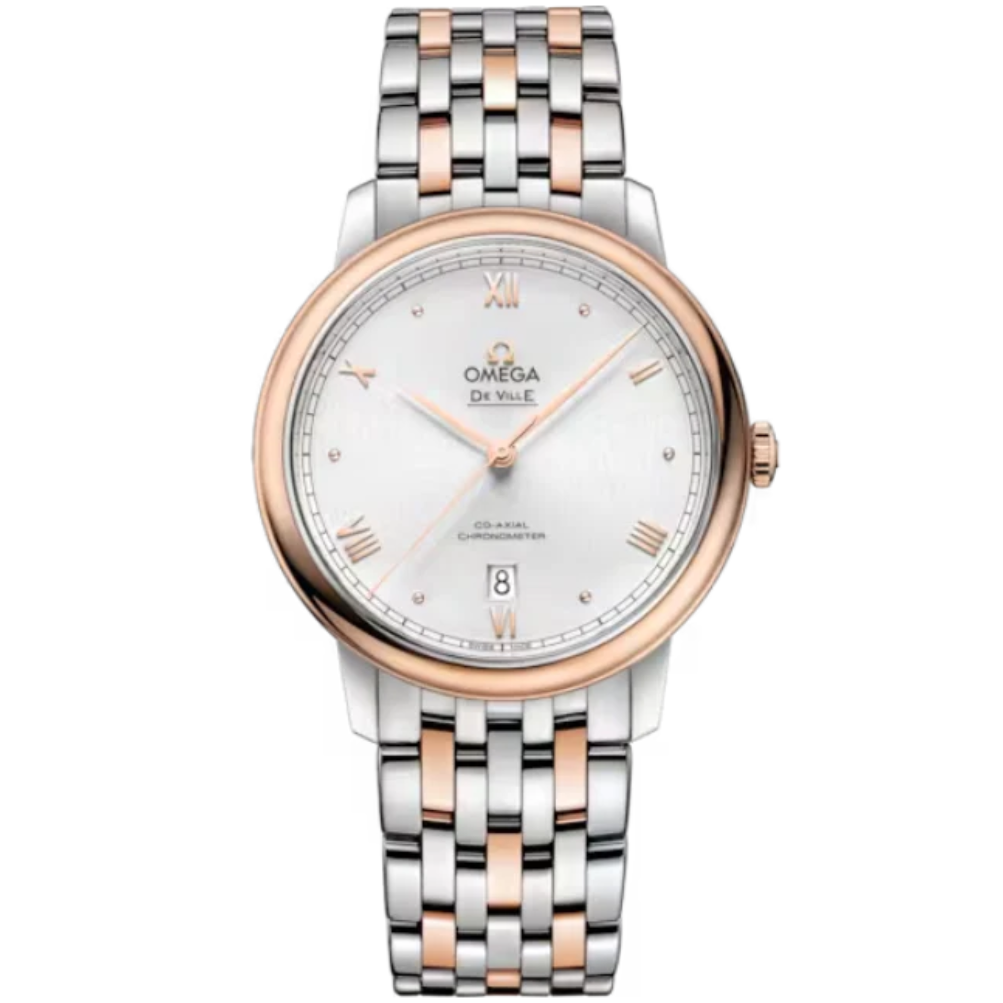 DE VILLE PRESTIGE 39 MM STAINLESS STEEL - RED GOLD WITH SILVER DIAL - Omega