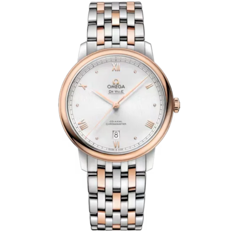 DE VILLE PRESTIGE 39 MM STAINLESS STEEL - RED GOLD WITH SILVER DIAL - Omega