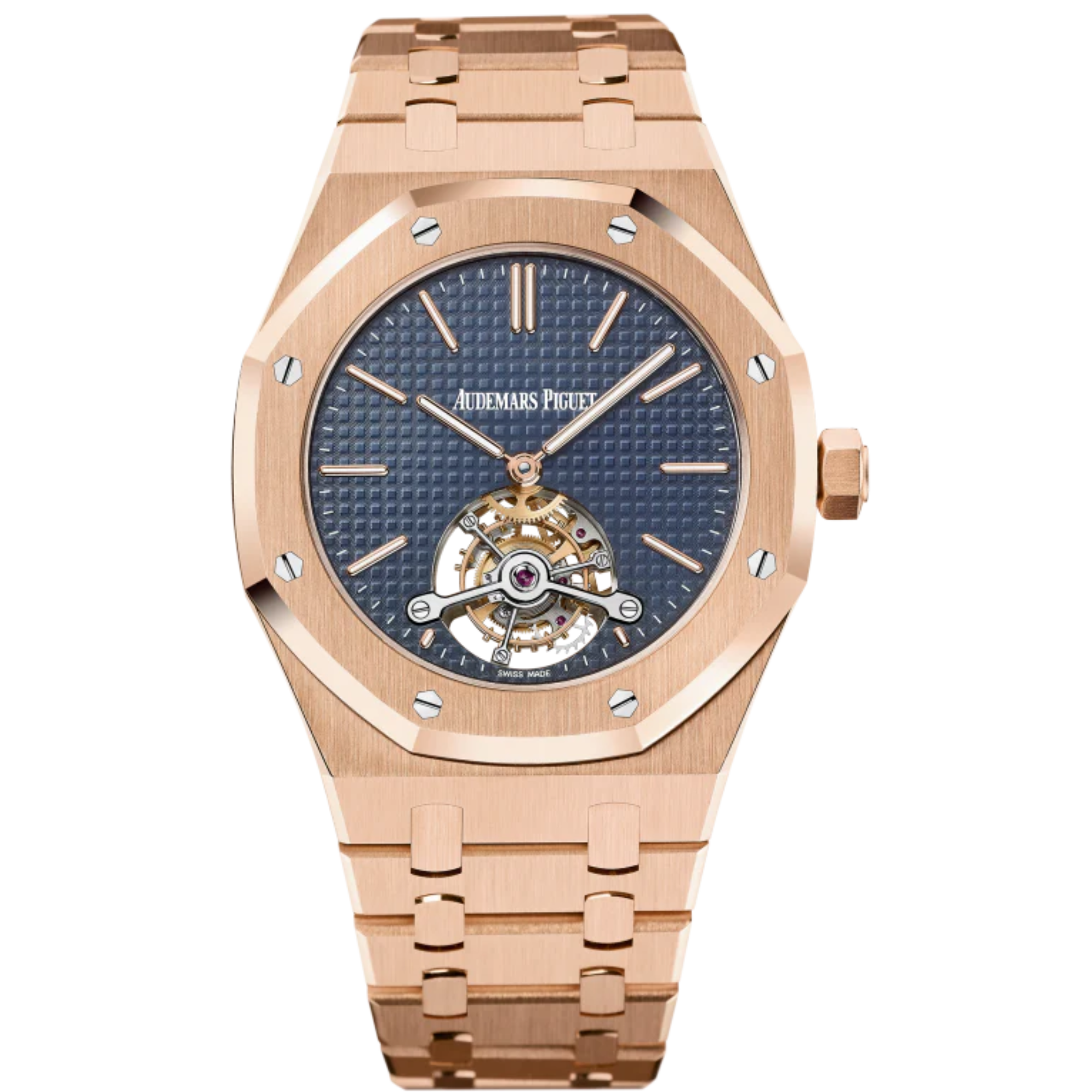 Royal Oak Tourbillon Extra-Thin 41MM 18-Carat Pink Gold Bracelet Blue Dial With Petite Tapisserie Pattern 18-Carat Pink Gold Case - Audemars Piguet