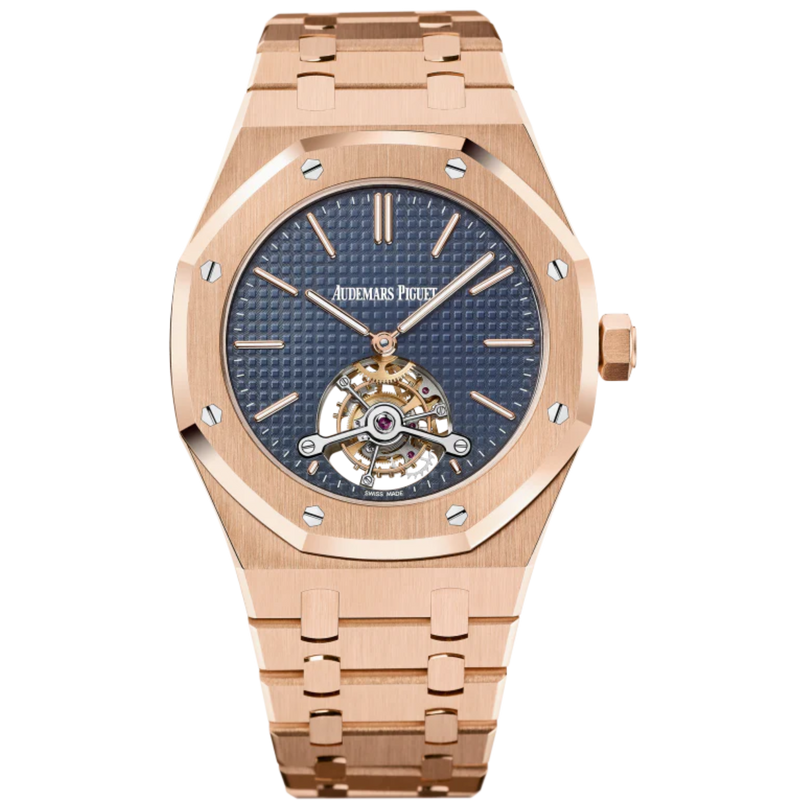 Royal Oak Tourbillon Extra-Thin 41MM 18-Carat Pink Gold Bracelet Blue Dial With Petite Tapisserie Pattern 18-Carat Pink Gold Case - Audemars Piguet