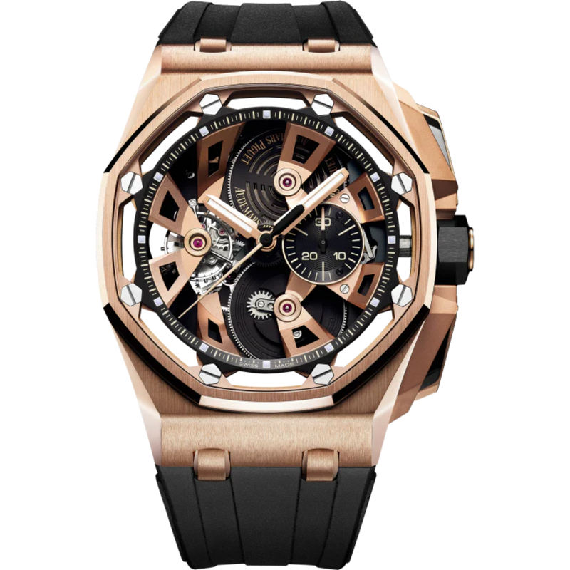 Royal Oak Offshore Tourbillon Chronograph 45MM Black Rubber Strap Black Dial 18-Carat Pink Gold Case Pink Gold Bezel - Audemars Piguet