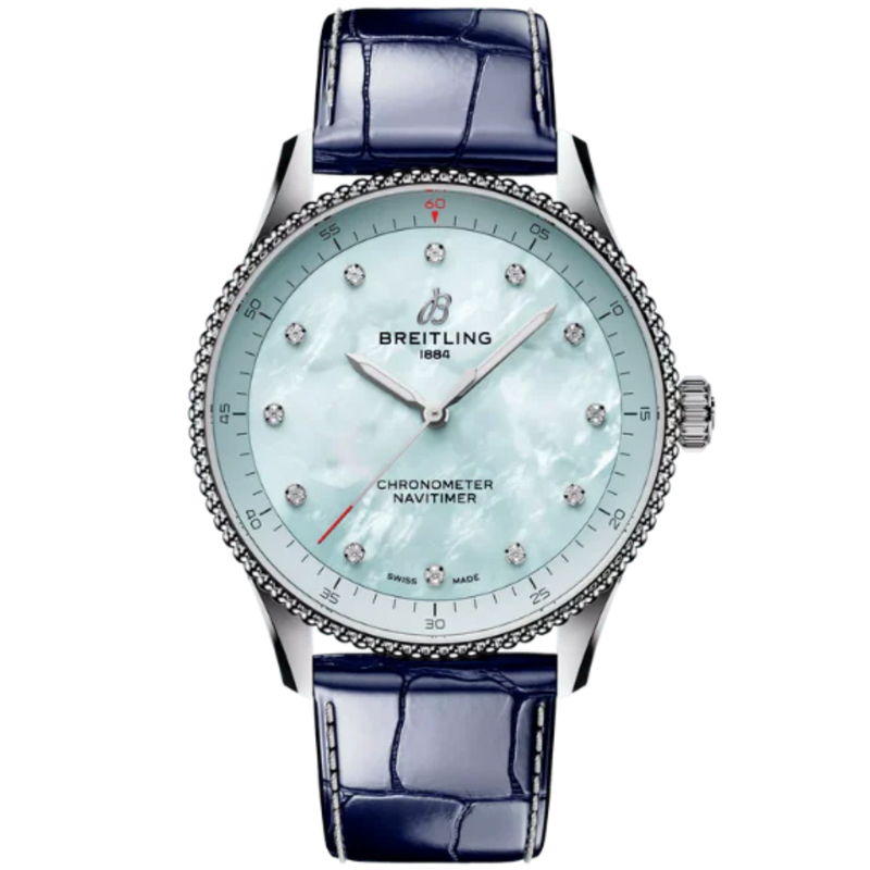 NAVITIMER 32 MM STAINLESS STEEL WITH BLUE MOTHER OF PEARL DIAL - Breitling