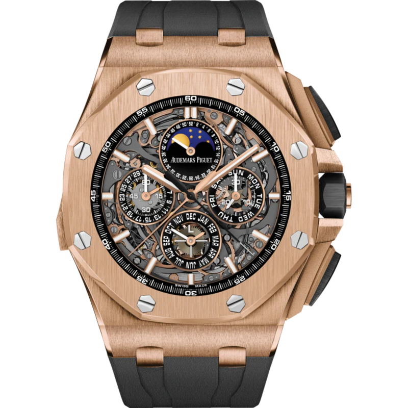 Royal Oak Offshore Grande Complication 44MM Black Rubber Strap Sapphire Dial 18-Carat Pink Gold Case - Audemars Piguet