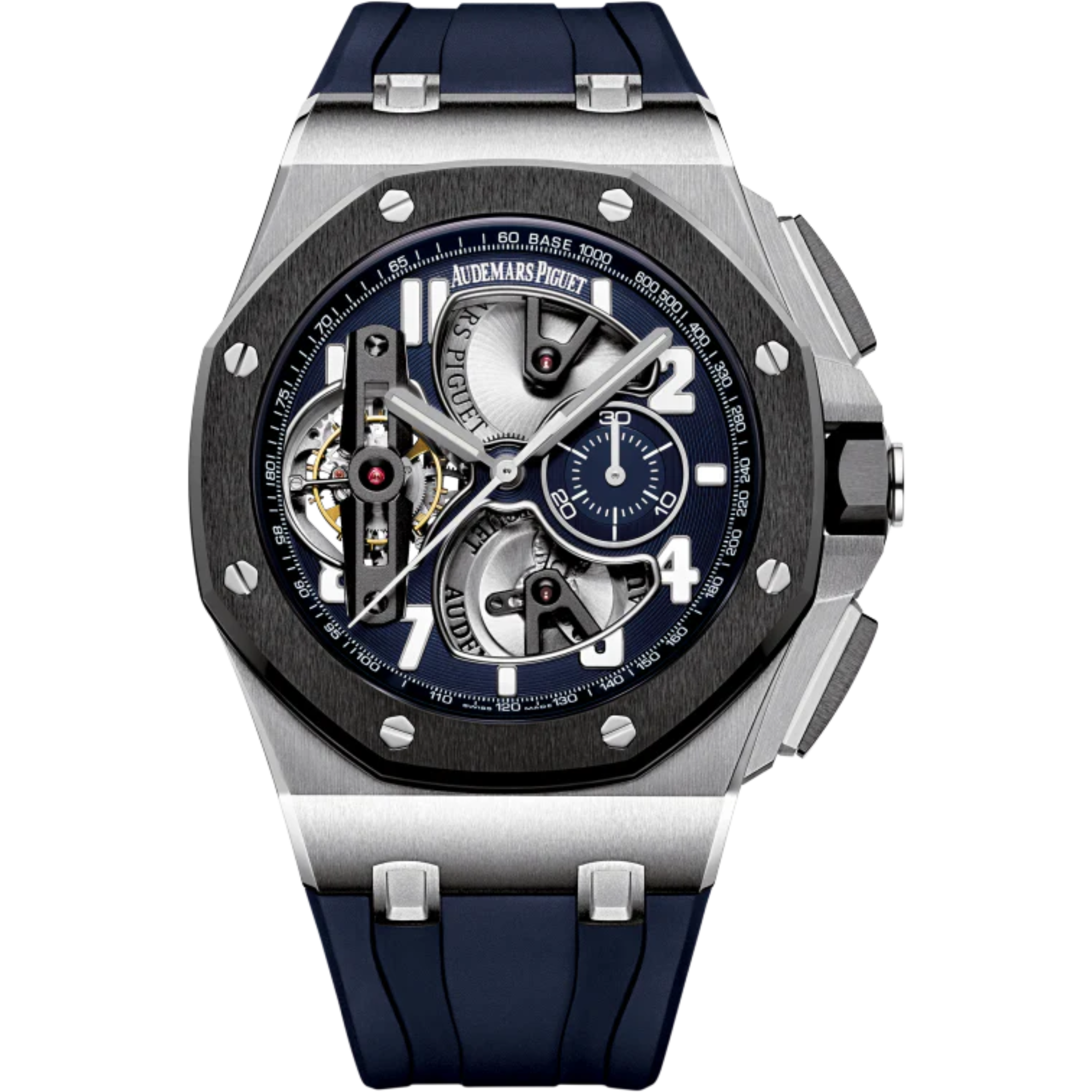 Royal Oak Offshore Tourbillon Chronograph 44MM Blue Rubber Strap Blue Dial Openworked at 6, 9 and 12 O’Clock, Silver-Toned Counter 950 Platinum Case - Audemars Piguet