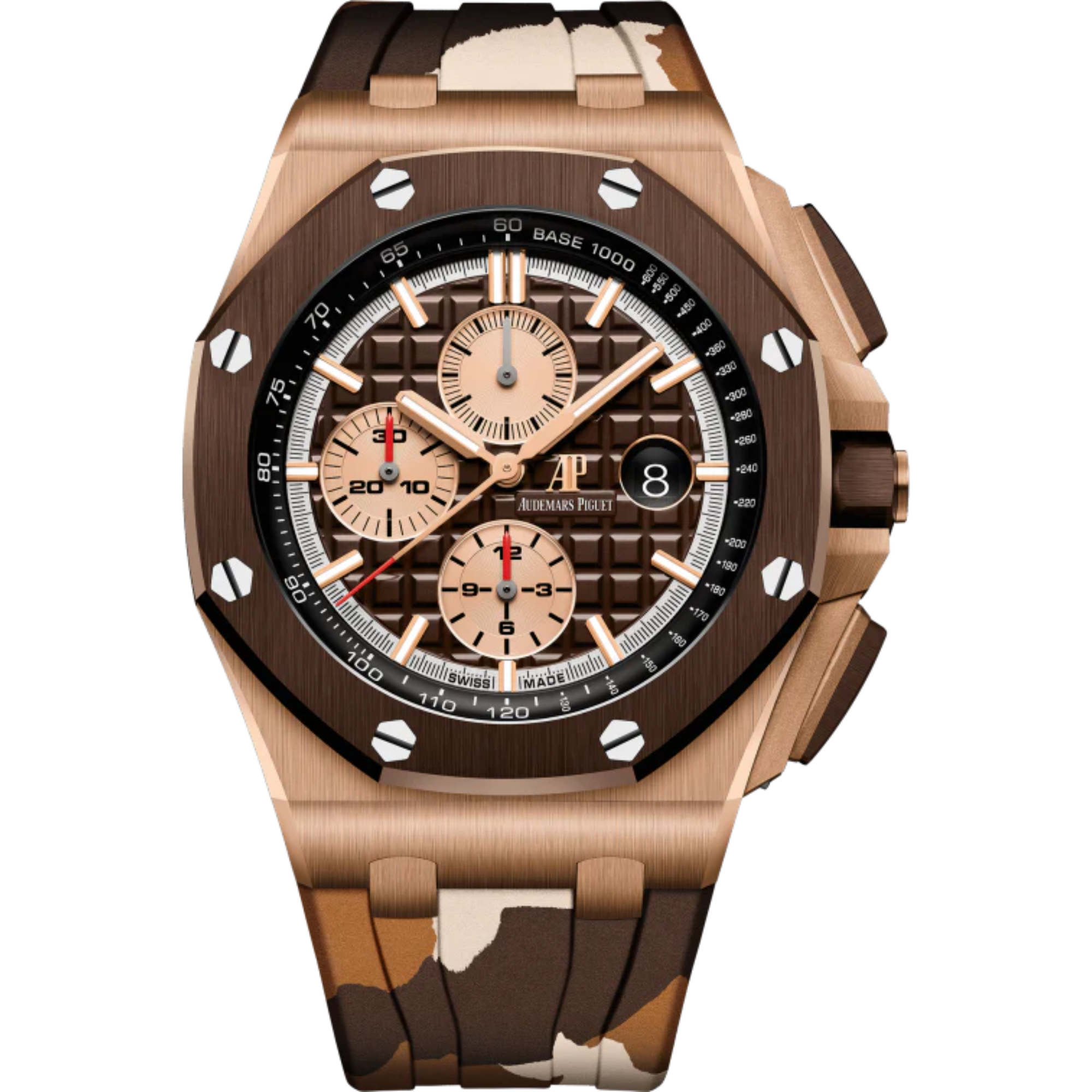 Royal Oak Offshore Selfwinding Chronograph 44MM Brown Camouflage Rubber Strap Brown Dial With Méga Tapisserie Pattern 18-Carat Pink Gold Case Brown Ceramic Bezel - Audemars Piguet