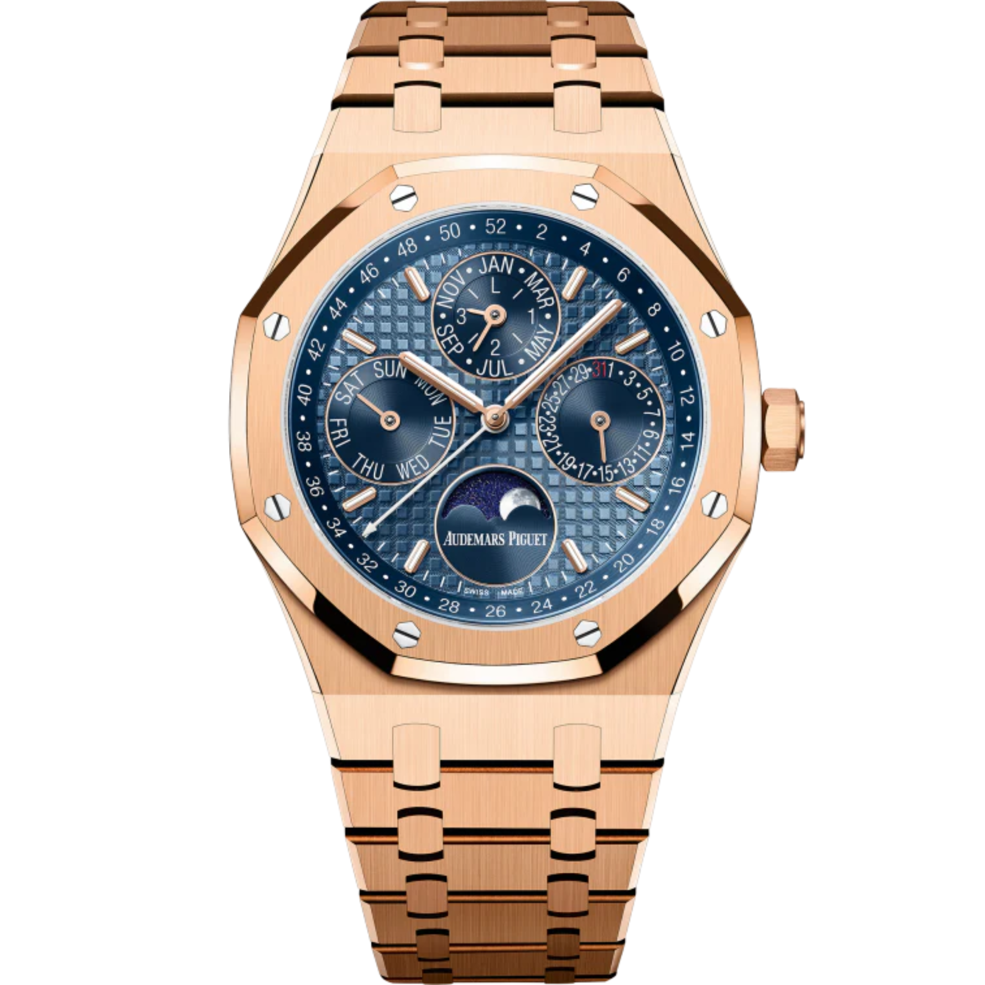 Royal Oak Perpetual Calendar 41MM 18-Carat Pink Gold Bracelet Blue Dial 18-Carat Pink Gold Case - Audemars Piguet