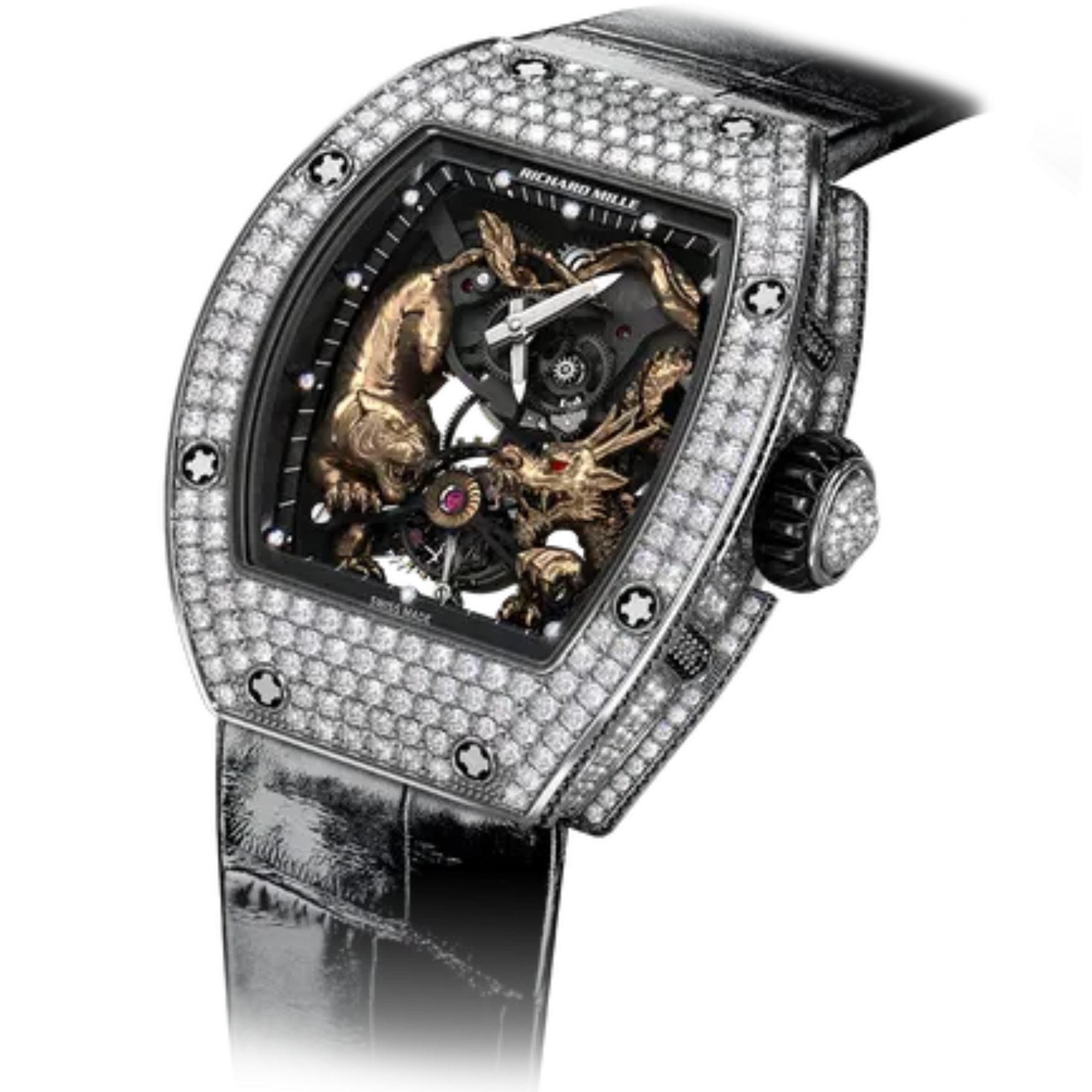 RM 51-01 Tourbillon Michelle Yeoh Leather Strap 3N Red Gold Tiger and Dragon White Gold Diamond Set Case - Richard Mille
