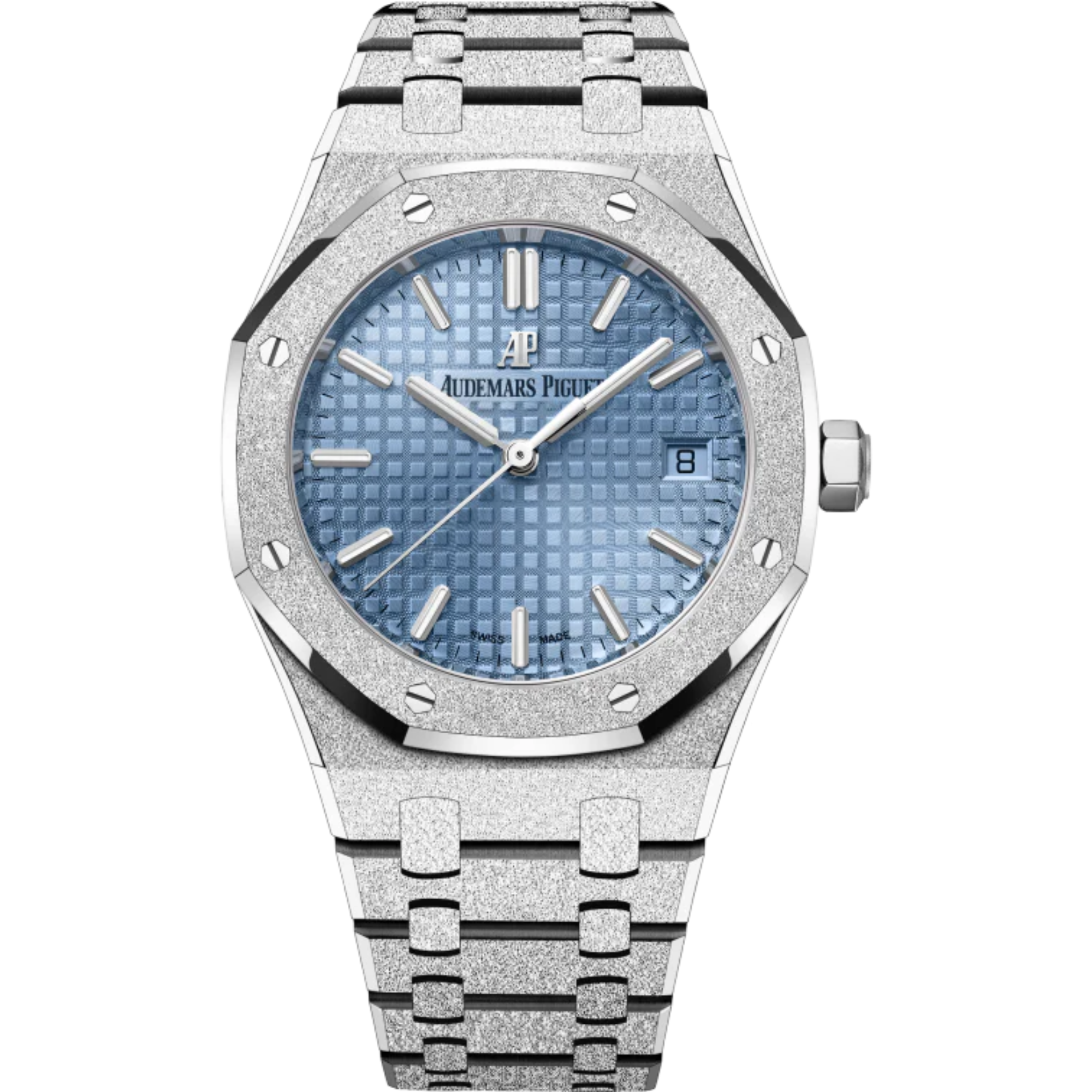 Royal Oak Frosted Gold Selfwinding 34MM Hammered 18-Carat White Gold Bracelet Light Blue Dial With Grande Tapisserie Pattern Hammered 18-Carat White Gold Case - Audemars Piguet