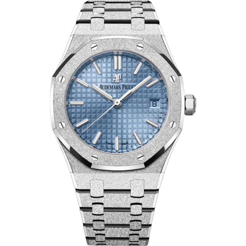 Royal Oak Frosted Gold Selfwinding 34MM Hammered 18-Carat White Gold Bracelet Light Blue Dial With Grande Tapisserie Pattern Hammered 18-Carat White Gold Case - Audemars Piguet