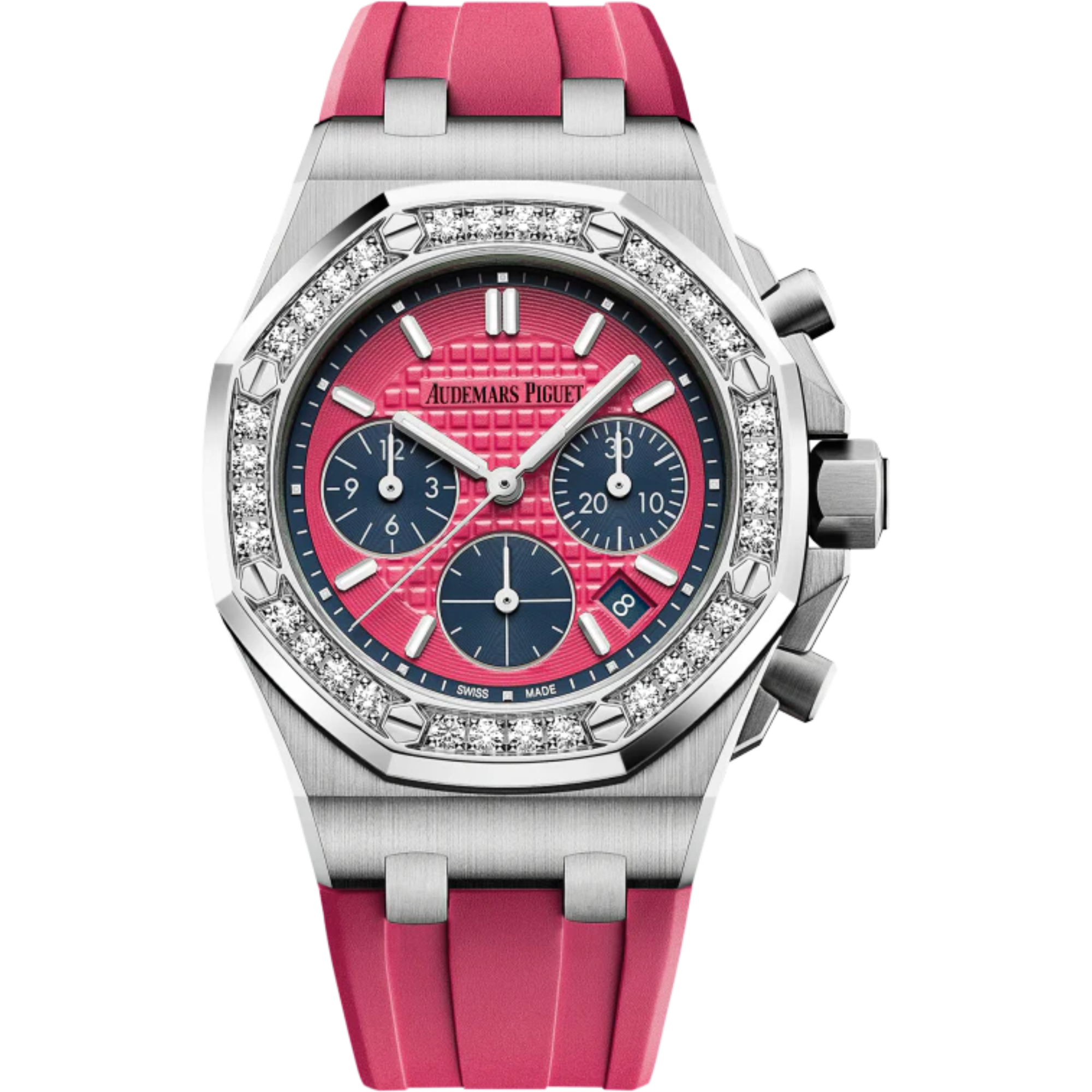 Royal Oak Offshore Selfwinding Chronograph 37MM Pink Rubber Strap Pink Dial With Lady Tapisserie Pattern Stainless Steel Case Diamond-Set Bezel - Audemars Piguet